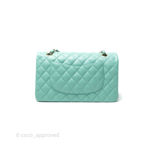 Chanel Classic M/L Medium Flap Quilted Tiffany Green Caviar Gold Hardware