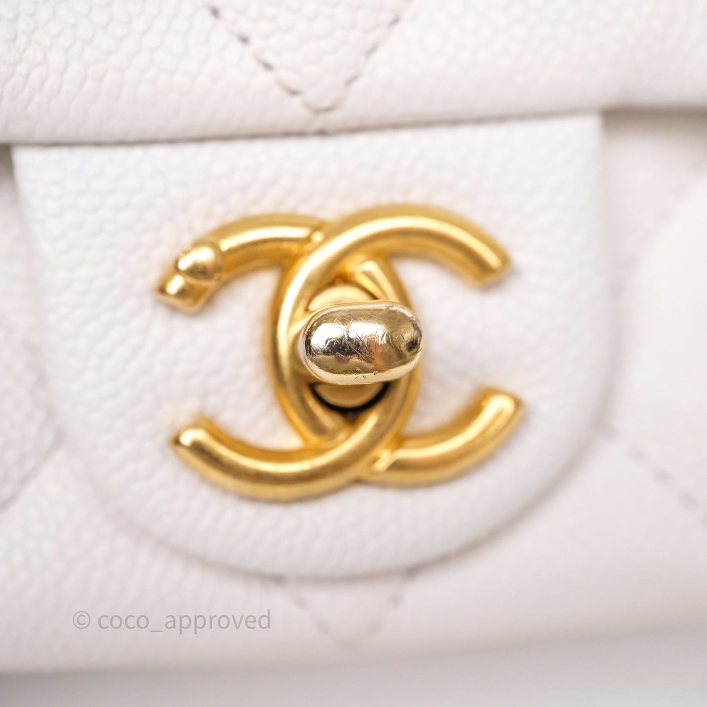 Chanel Heart Crush Mini Flap Bag White Caviar Aged Gold Hardware