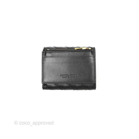 Bottega Veneta Black Small Intrecciato Tri-Fold Zip Wallet