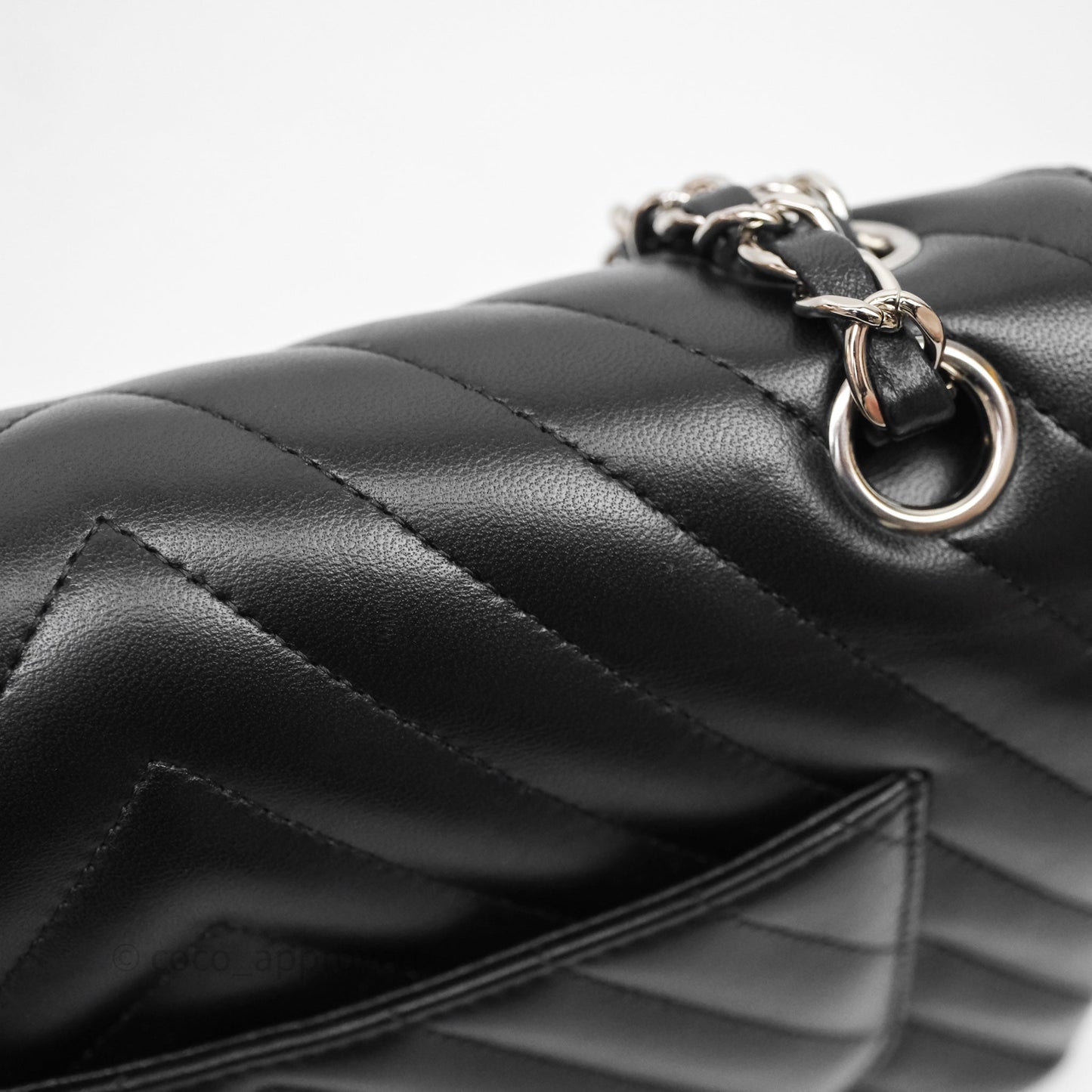 Chanel Small Classic Chevron Flap Black Lambskin Silver Hardware