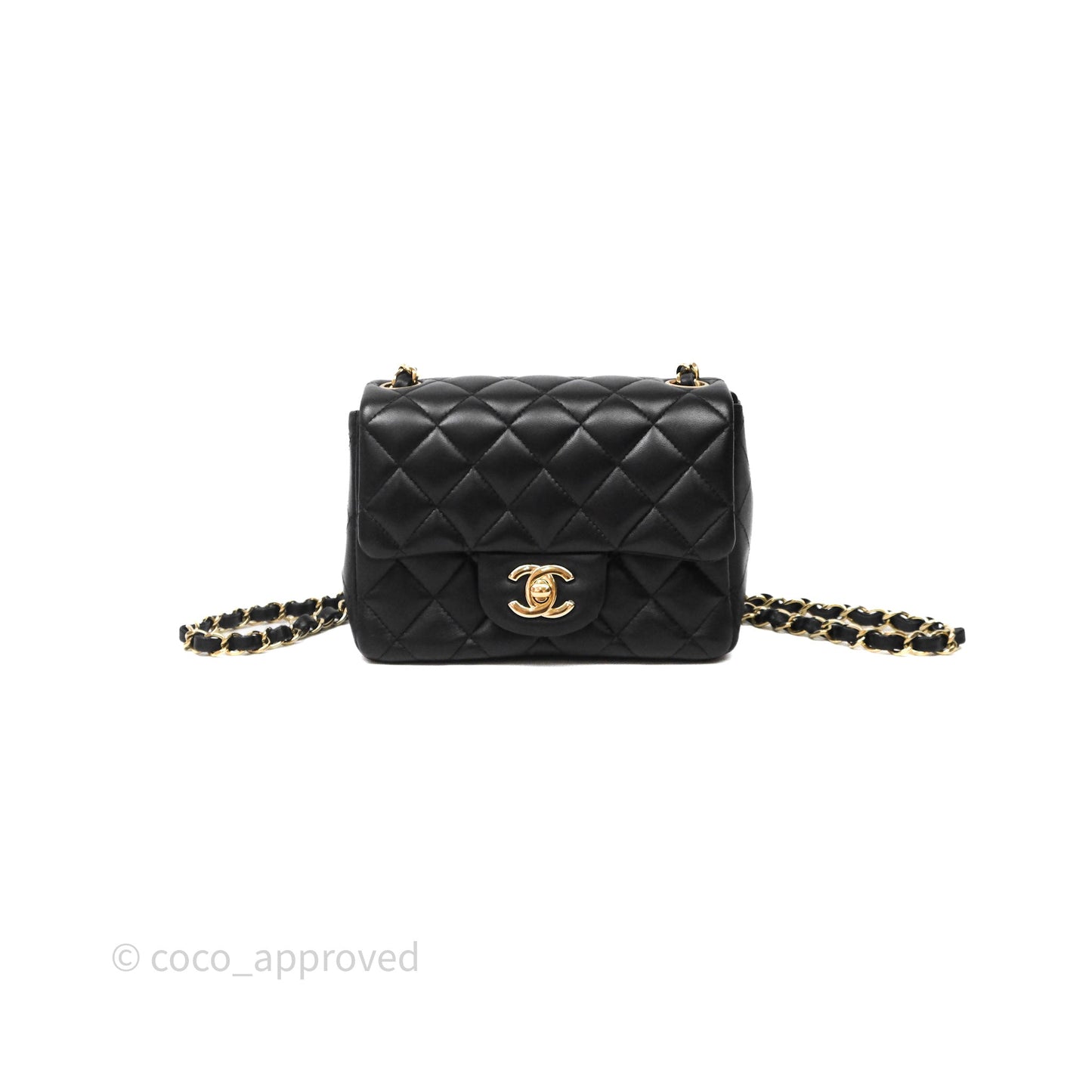Chanel Mini Square Quilted Black Lambskin Gold Hardware