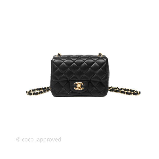 Chanel Mini Square Quilted Black Lambskin Gold Hardware