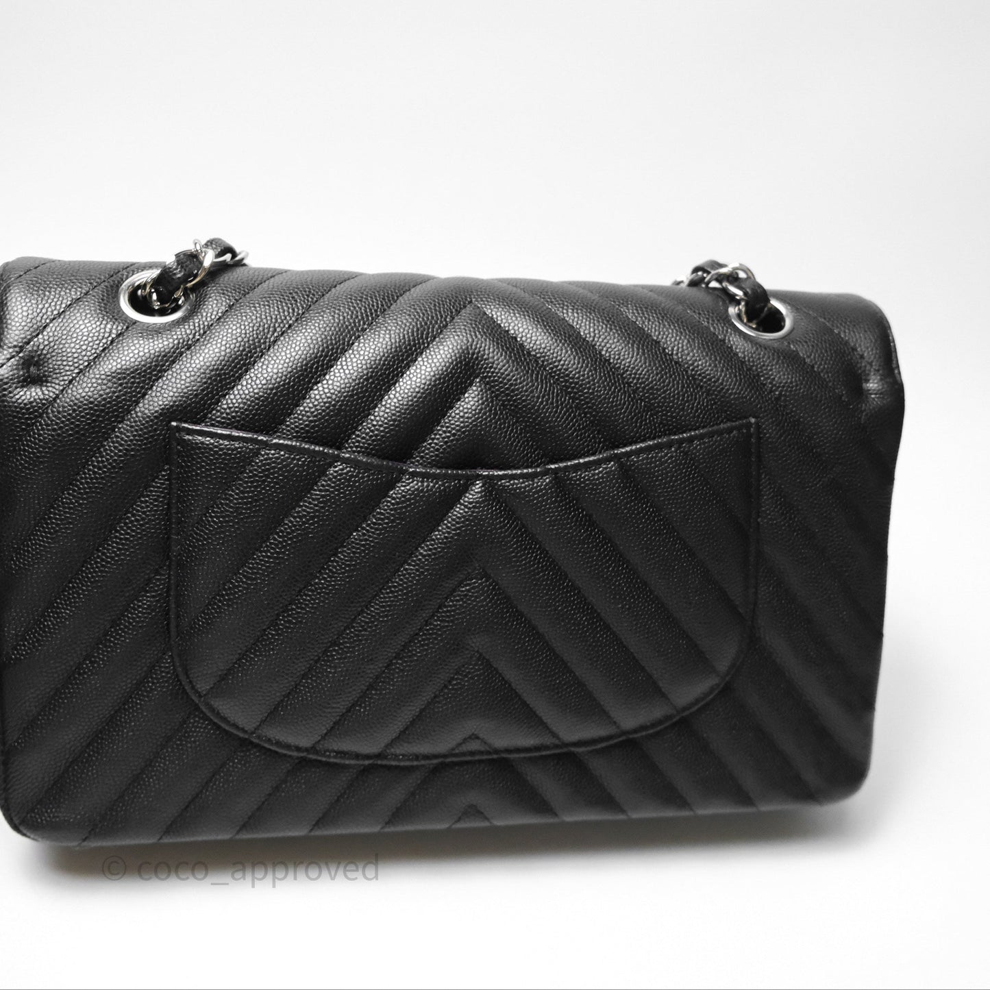 Chanel Classic M/L Medium Flap Chevron Black Caviar Silver Hardware