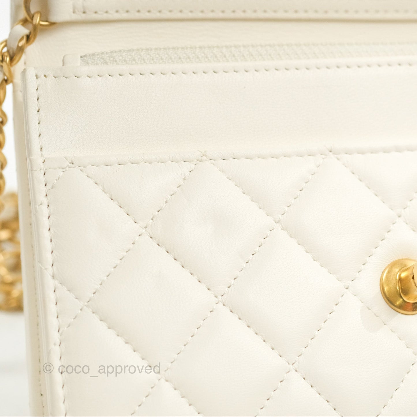Chanel Quilted Pearl Crush Wallet on Chain WOC White Lambskin Aged Gold Hardware