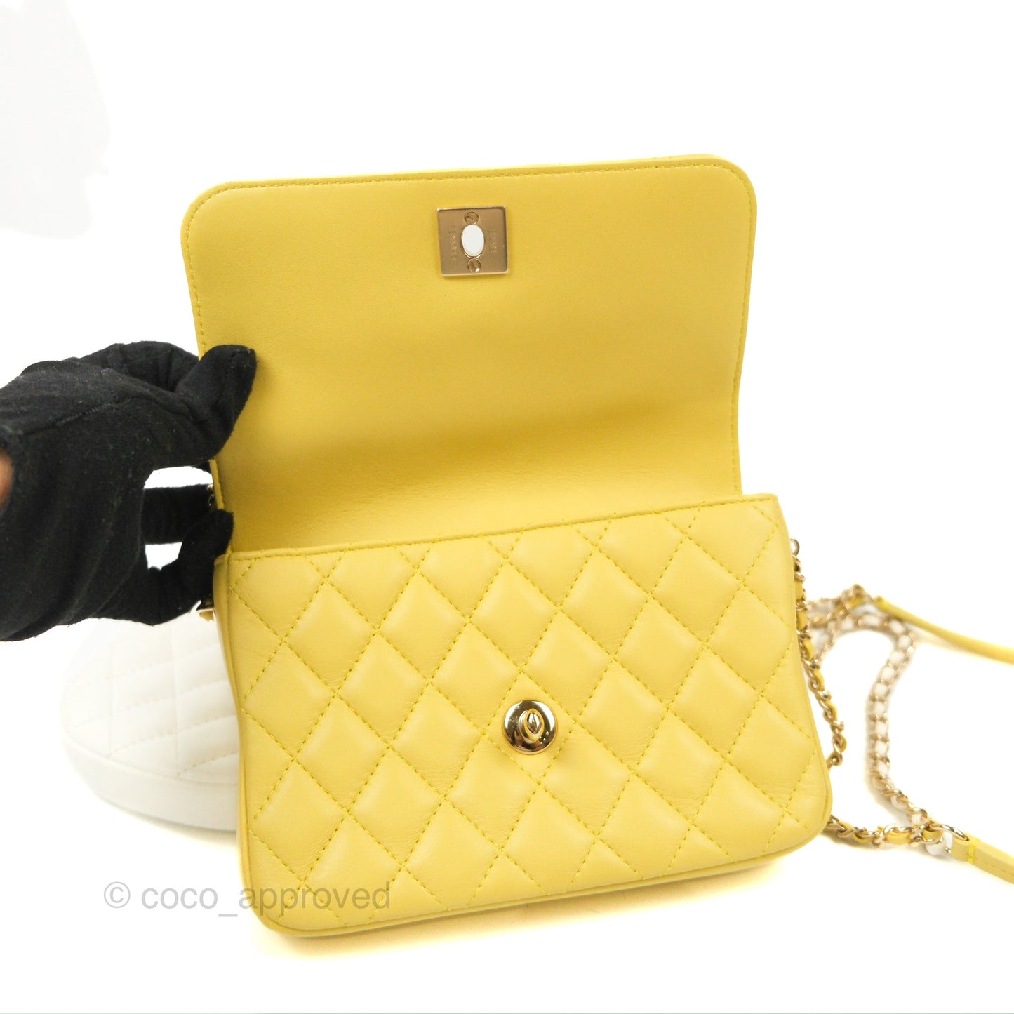 Chanel Side Packs Shoulder Bags Yellow White Lambskin Gold Hardware 19S