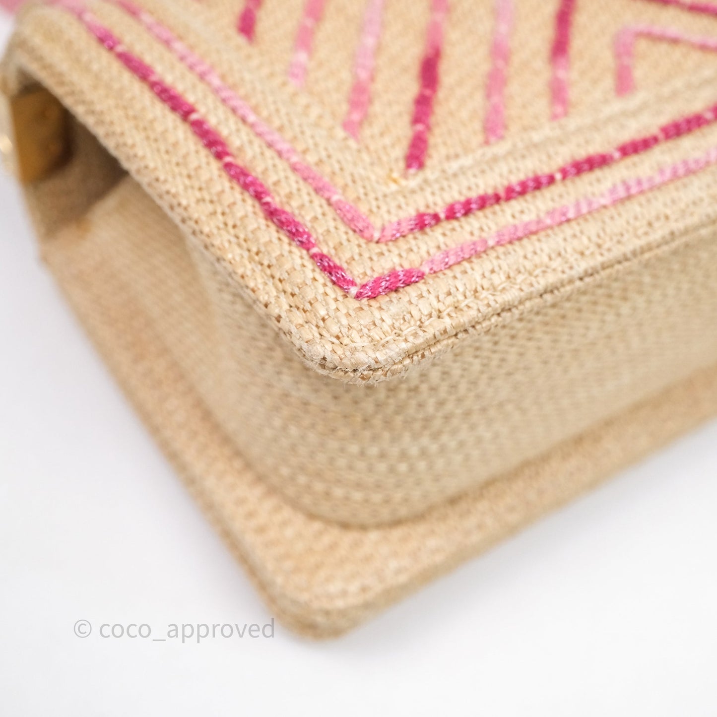 Chanel Small Boy Chevron Raffia Metallic Pink Aged Gold Hardware