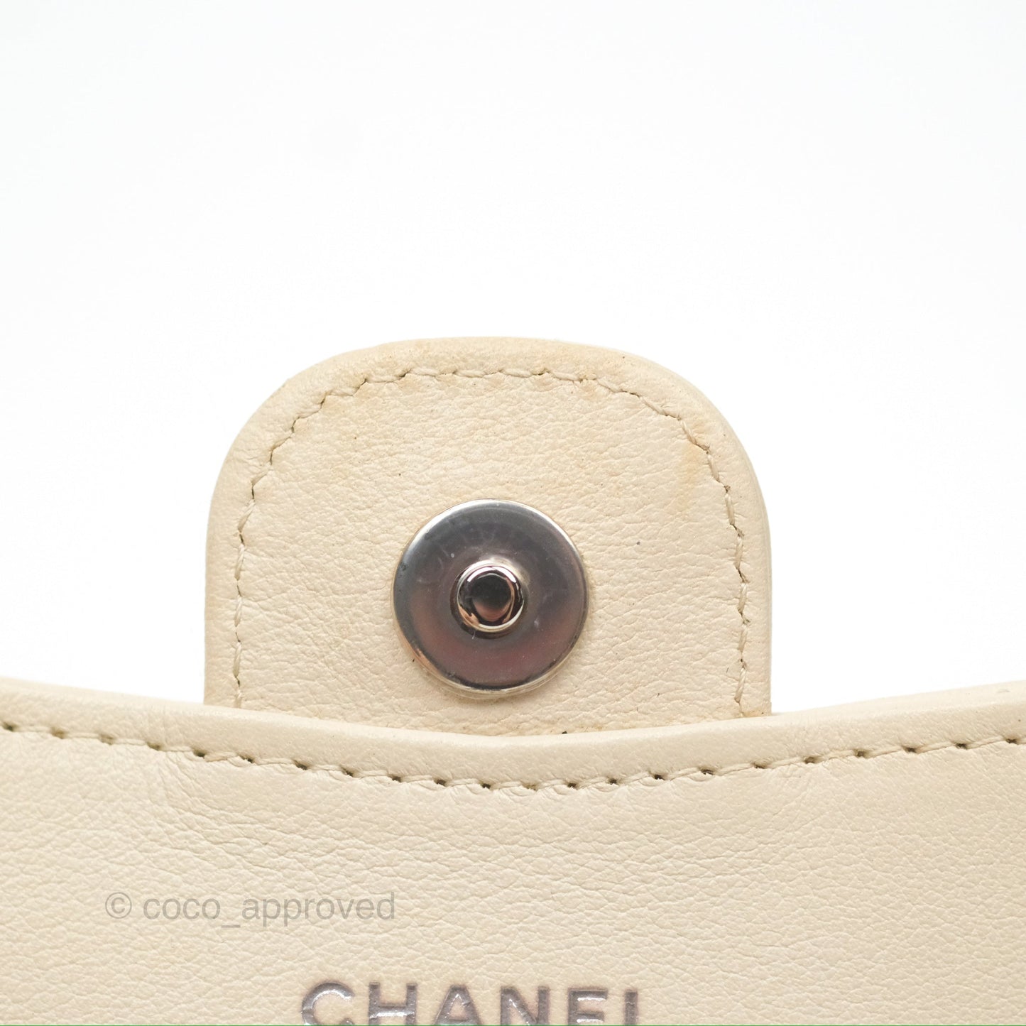 Chanel Mini Card Holder Chain Belt Bag Chevron Ivory Calfskin Silver Hardware