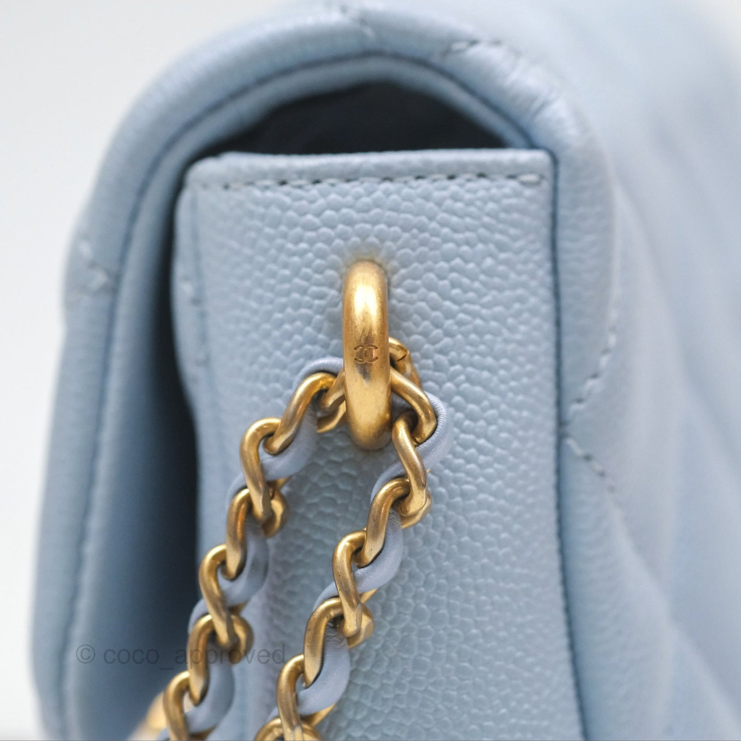 Chanel Quilted My Perfect Mini Iridescent Blue Caviar Aged Gold Hardware
