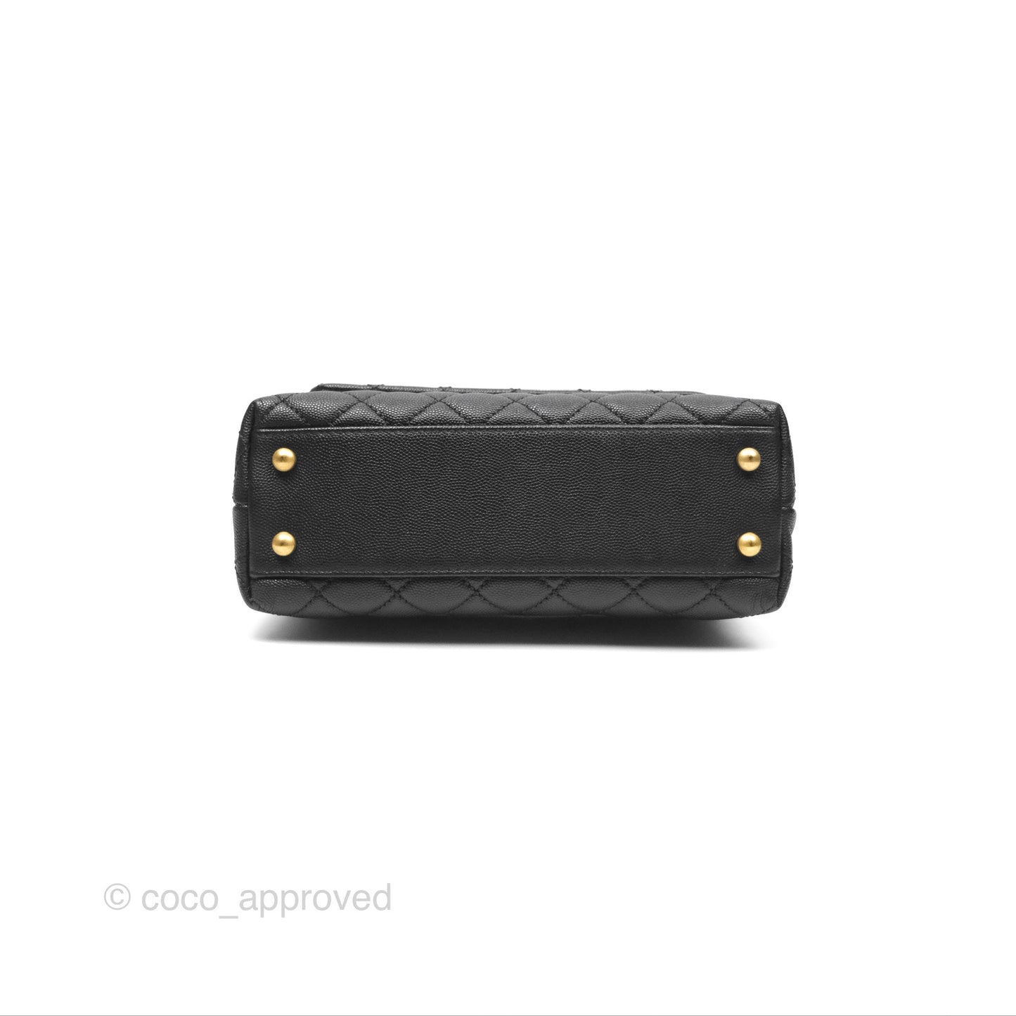 Chanel Small Coco Handle Quilted Black Caviar Aged Gold Hardware Lizard Handle