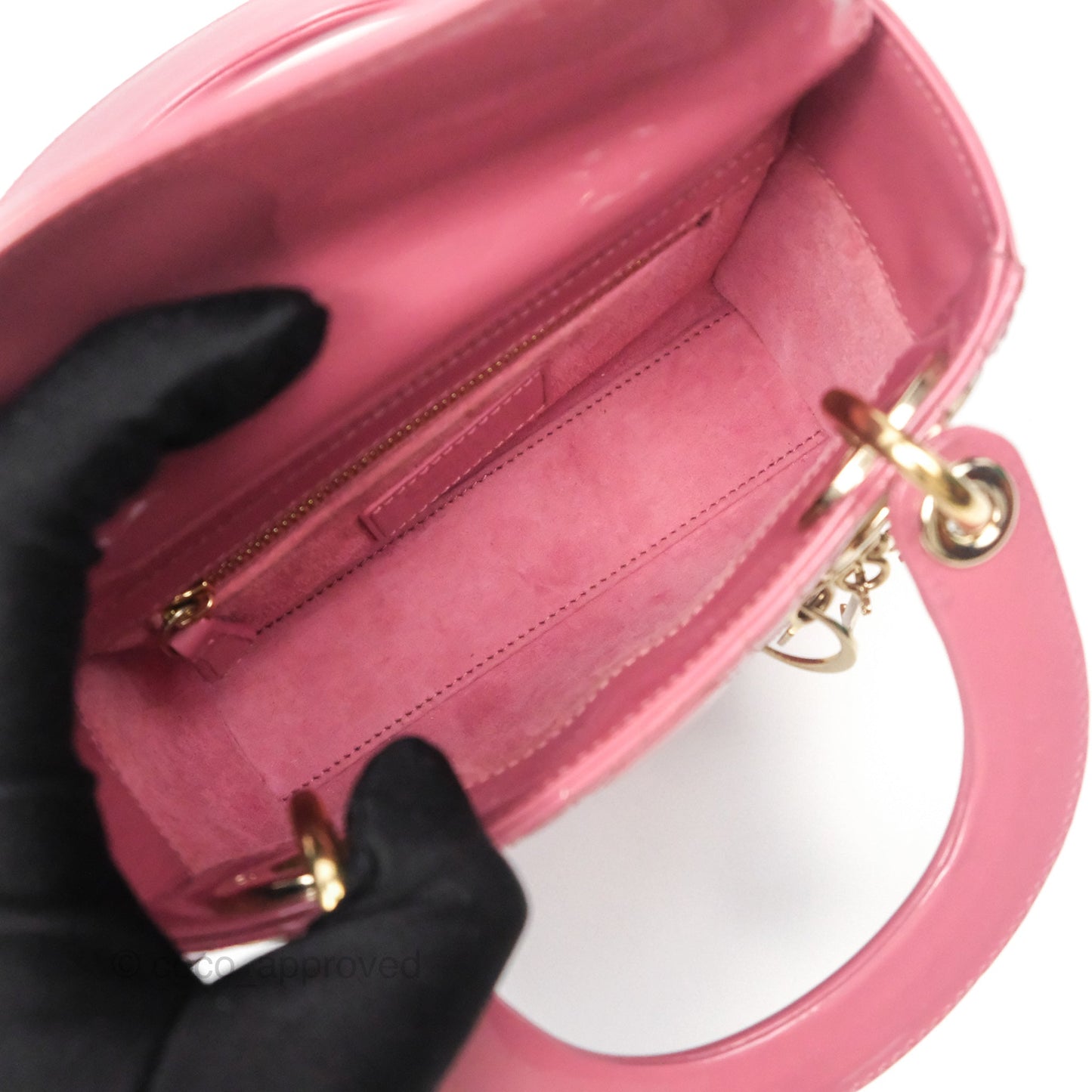 Christian Dior Mini Lady Dior Dusty Pink Patent Gold Hardware