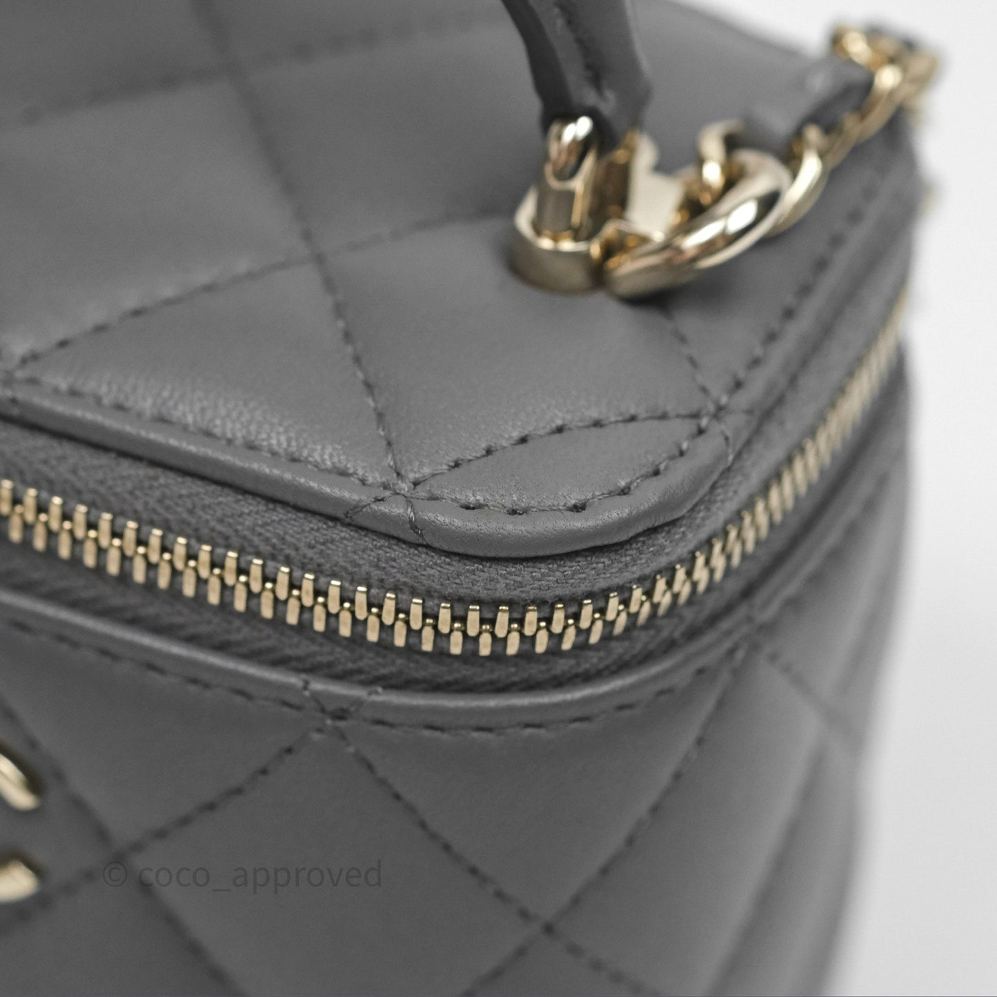 Chanel Mini Top Handle Vanity With Chain Grey Lambskin Gold Hardware