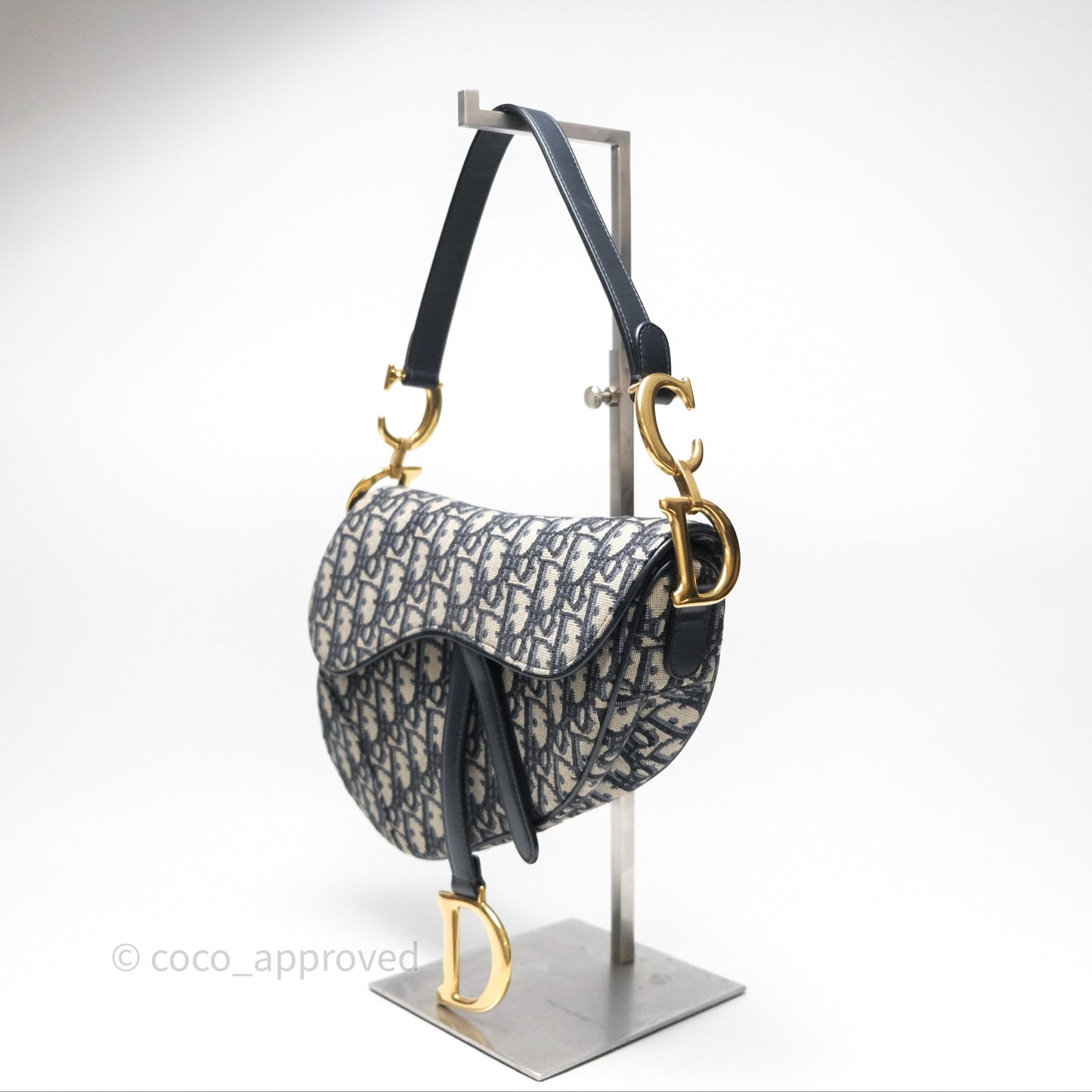 Christian Dior Saddle Bag Blue Oblique Jacquard Gold Hardware