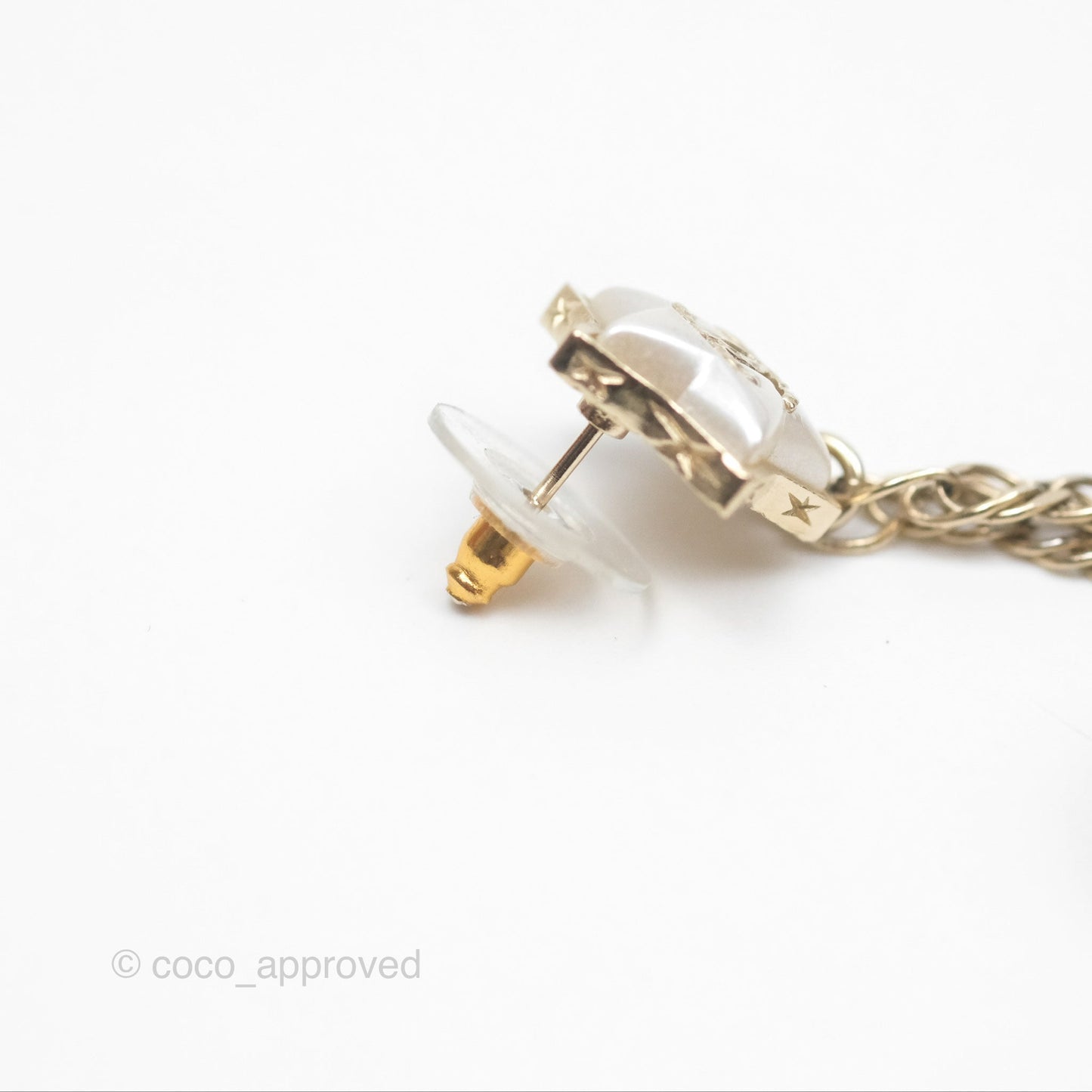 Chanel Star Crystal CC Pearl Ball Drop Earrings Gold Tone 19K