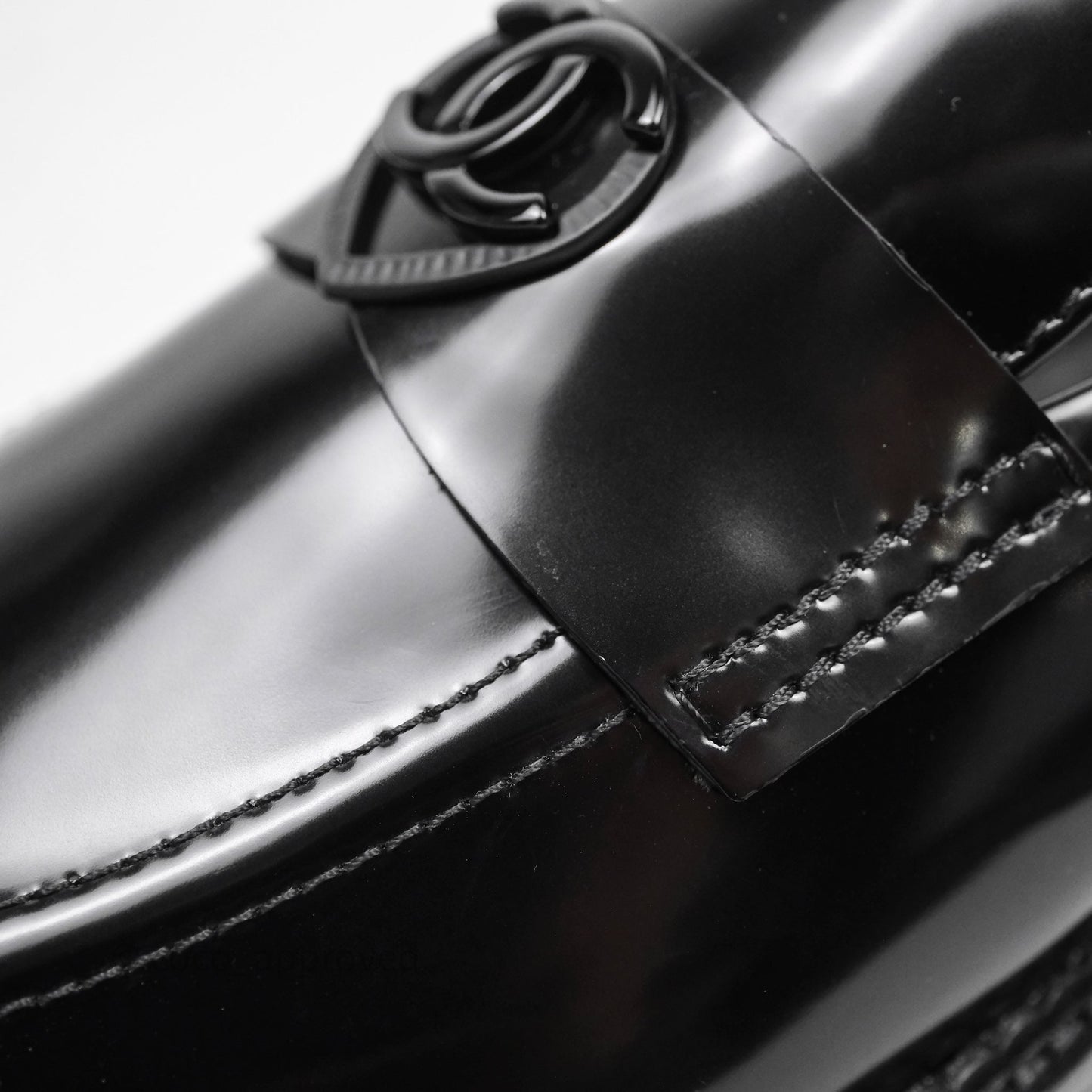 Chanel Shiny Calfskin So Black CC Mocassin Loafers Size 38.5
