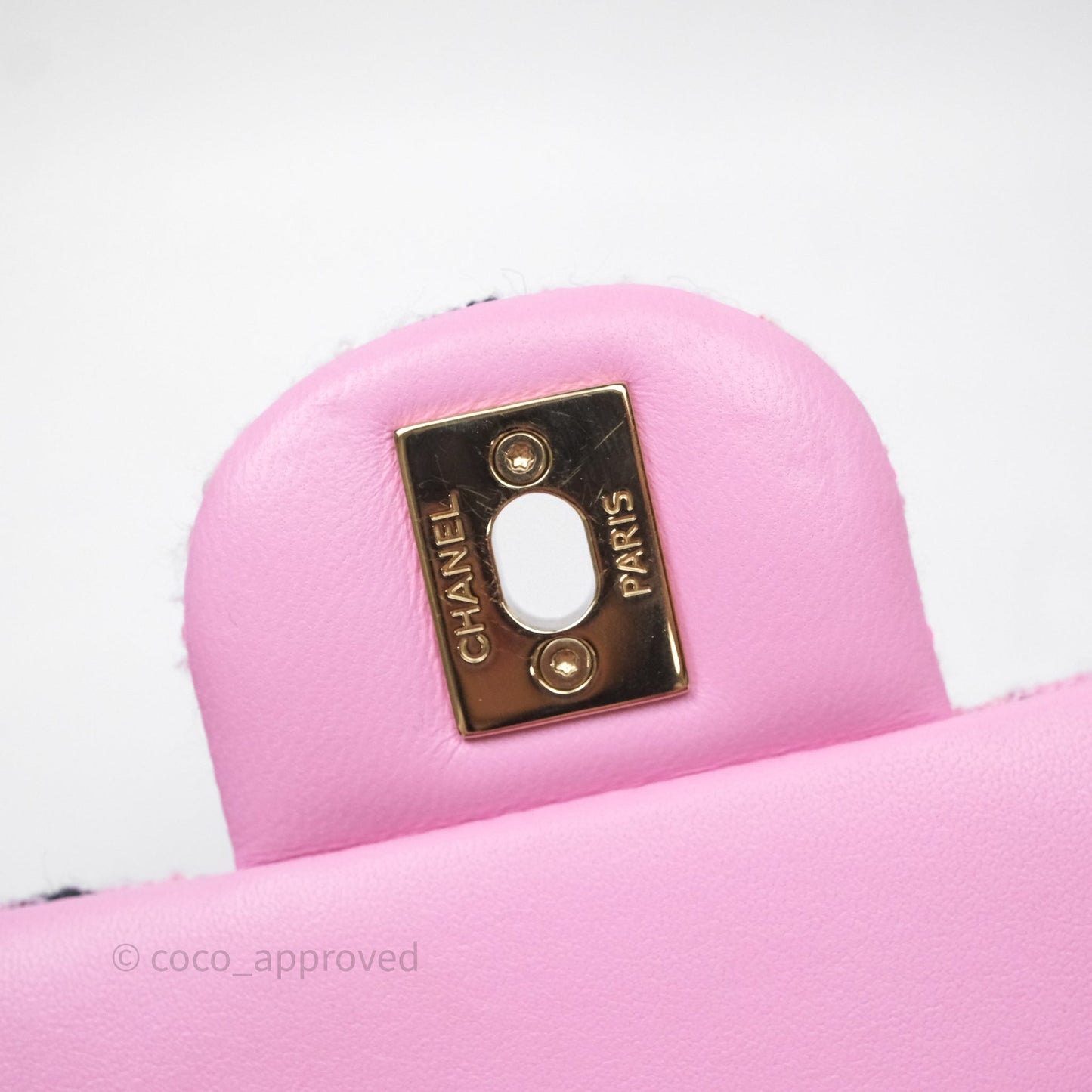 Chanel Quilted Mini Rectangular Flap Pink Tweed Gold Hardware