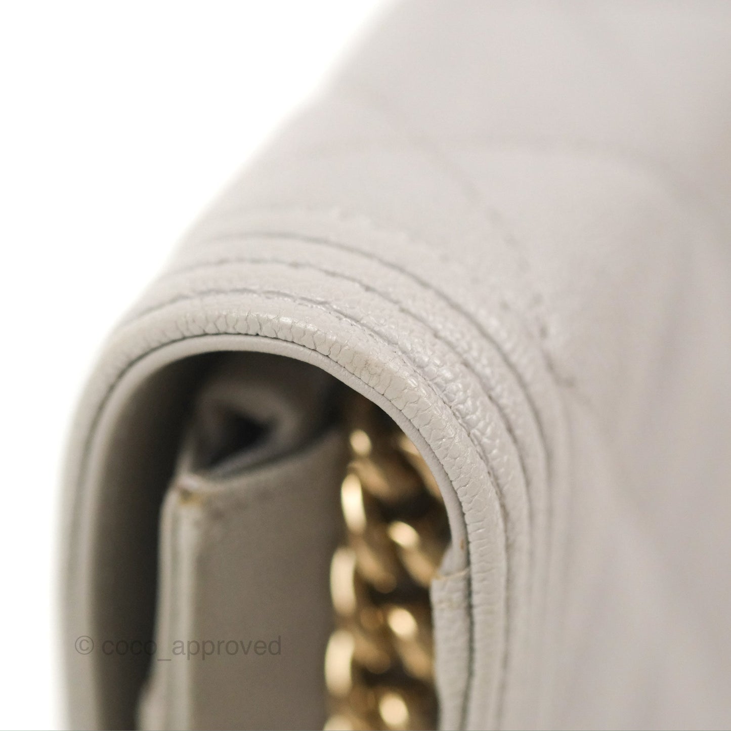 Chanel Quilted Boy Wallet on Chain WOC Light Grey Caviar Gold Hardware