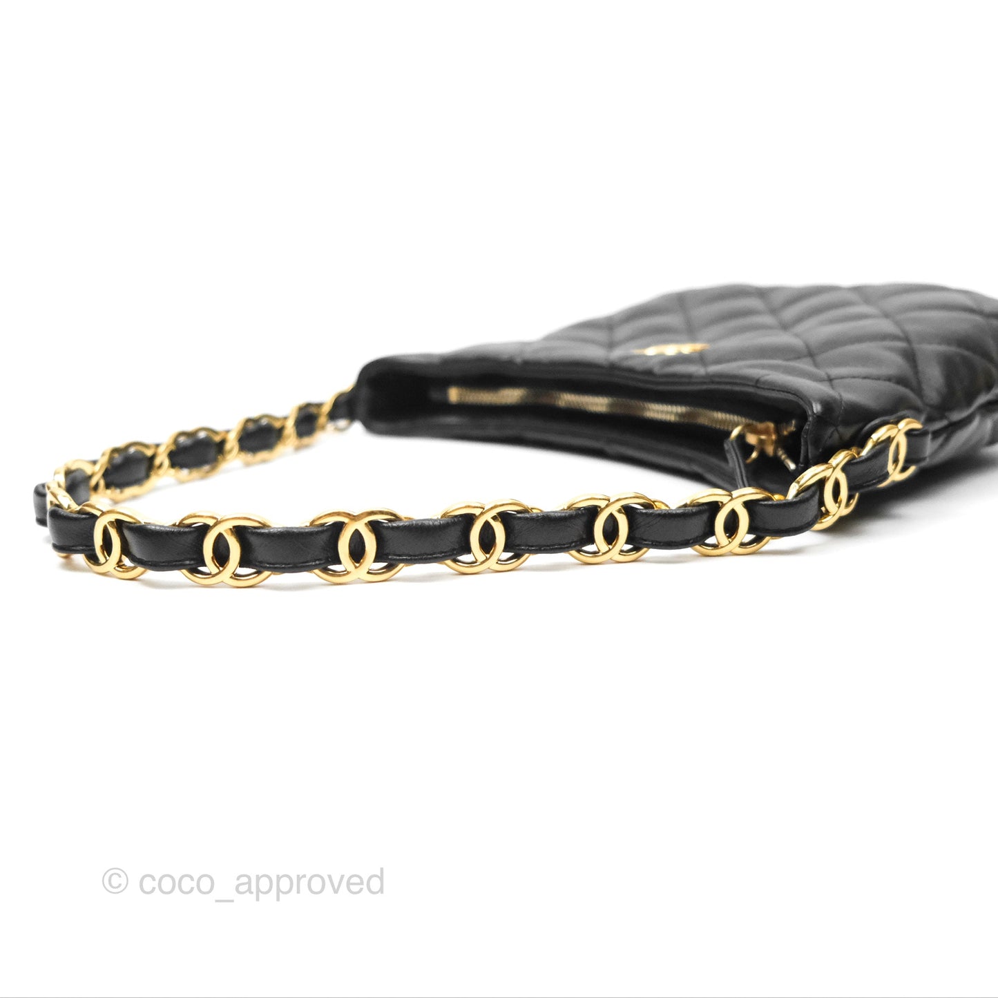 Chanel Small Hobo Bag CC Chain Black Calfskin Aged Gold Hardware 22K