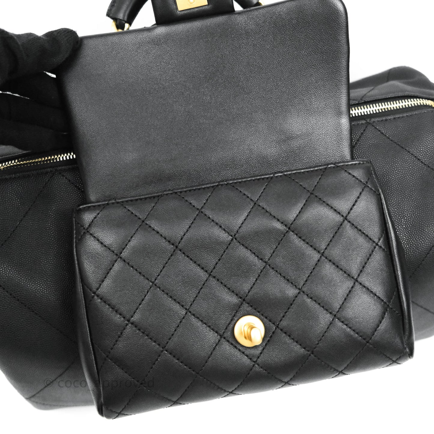Chanel Large Circular Handle Bowling Bag Caviar Black Aged Gold Hardware