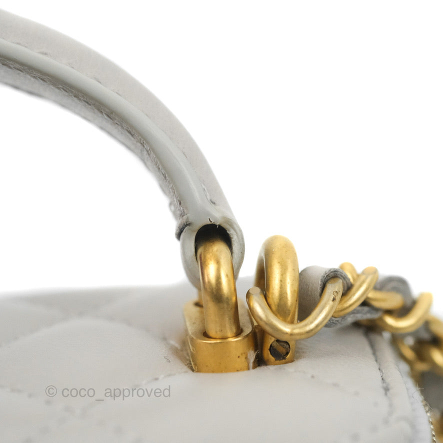 Chanel Mini Top Handle Vanity With Chain Grey Lambskin Aged Gold Hardware