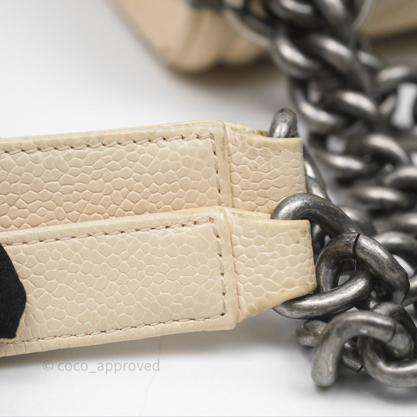 Chanel Small Boy Chevron Beige Caviar Ruthenium Hardware