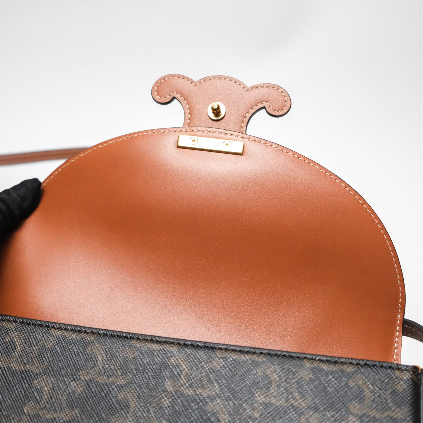 Celine Besace Cuir Bag Triomphe Canvas Tan