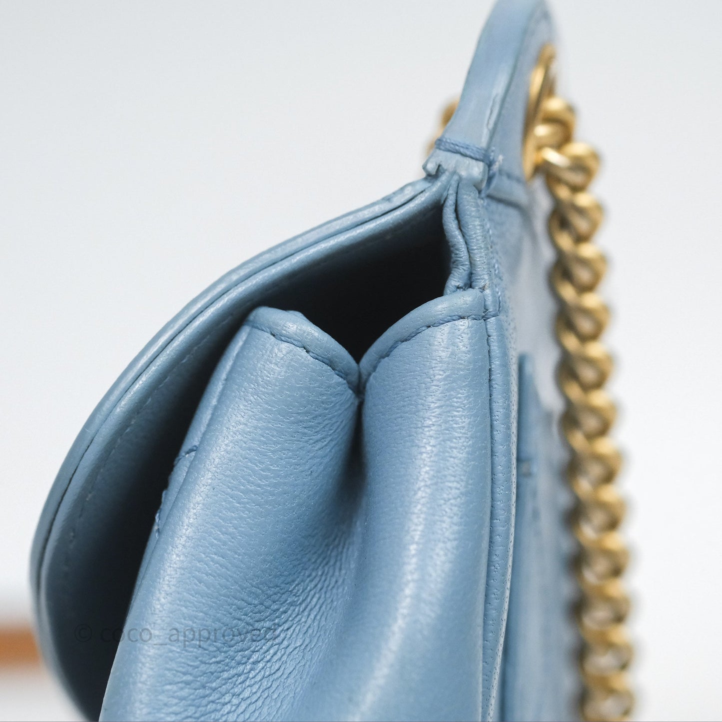 Chanel Curved Flap Bag Blue Lambskin Aged Gold Hardware