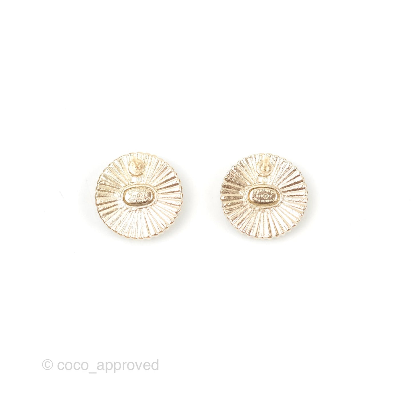 Chanel Round Black CC Earrings Gold Tone 21V