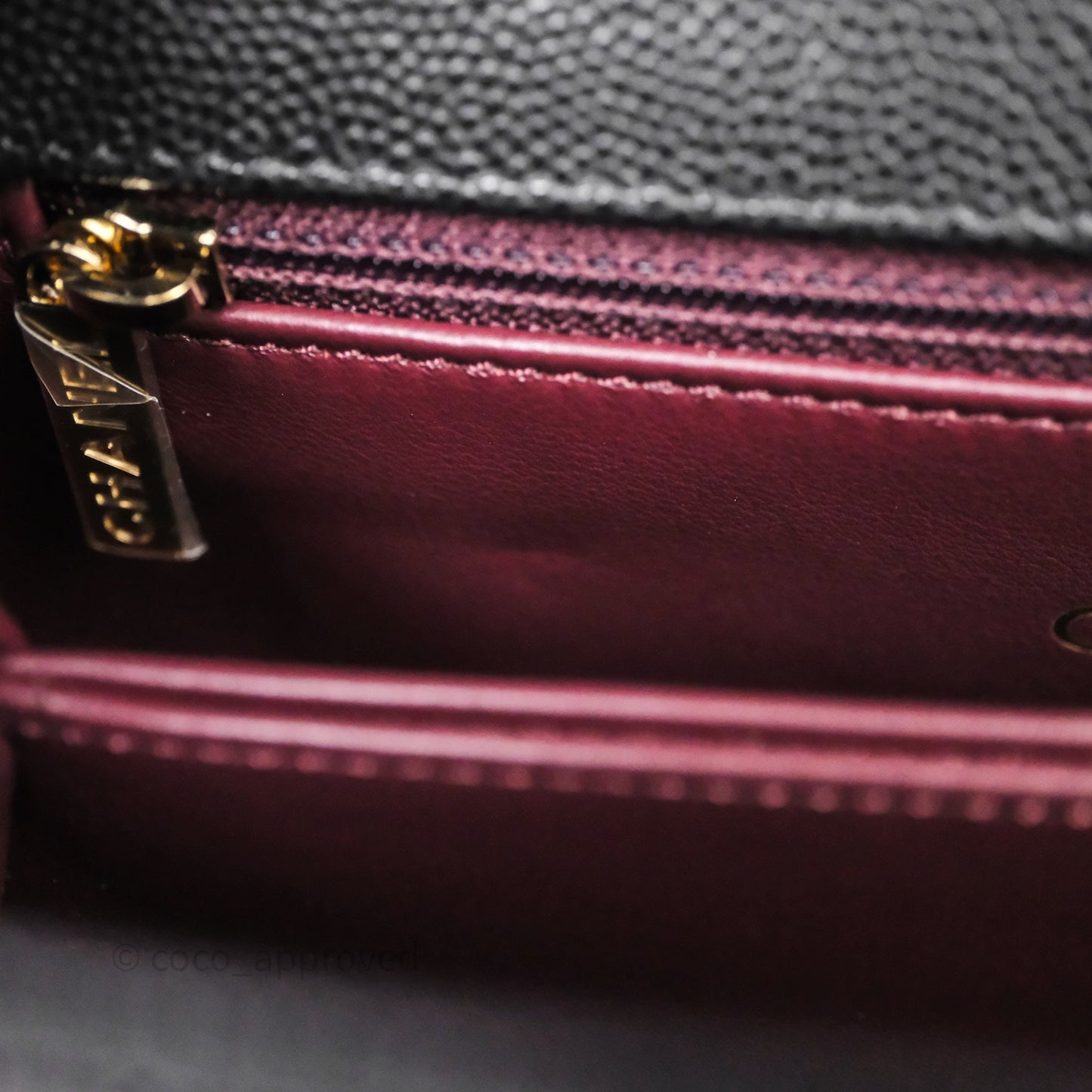 Chanel Mini Coco Handle Quilted Black Caviar Light Gold Hardware Lizard Embossed Handle