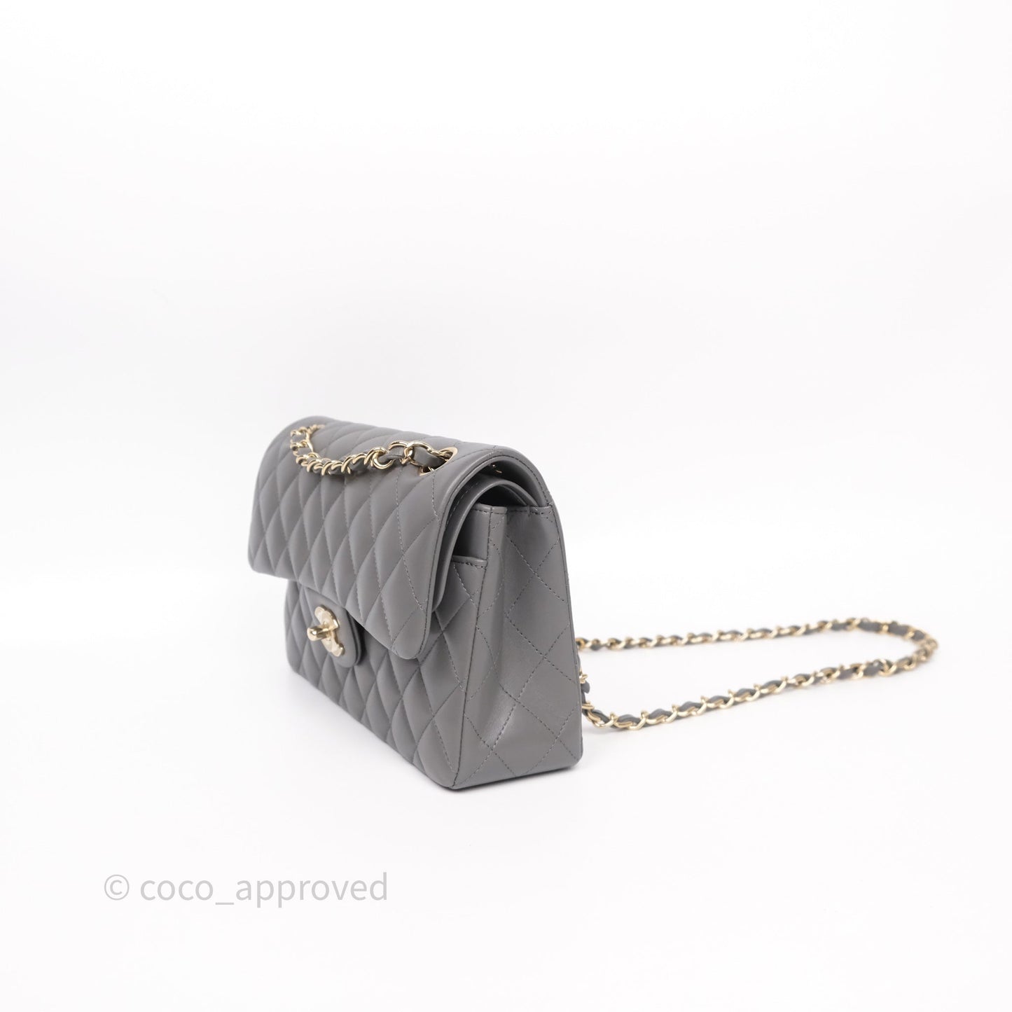 Chanel Small Quilted Classic Flap Grey Lambskin Light Gold Hardware