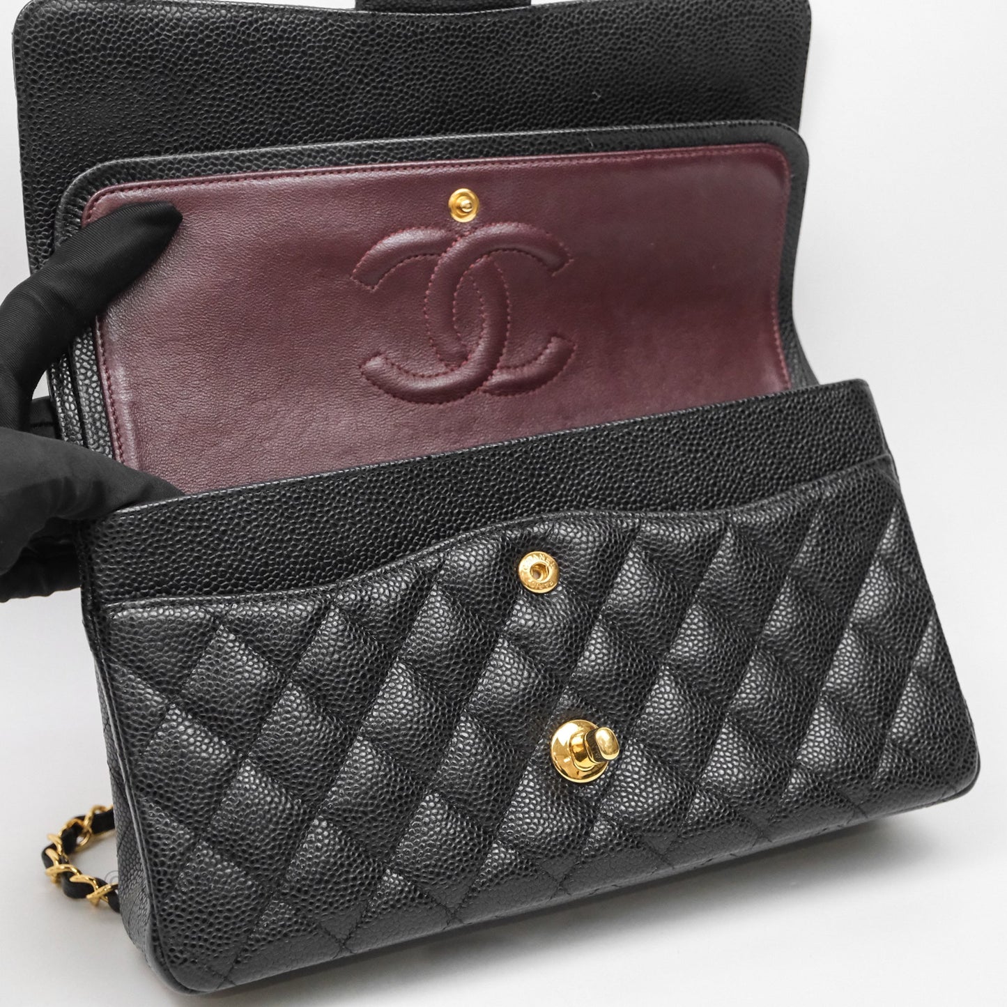 Chanel Classic M/L Medium Flap Quilted Black Caviar Gold Hardware
