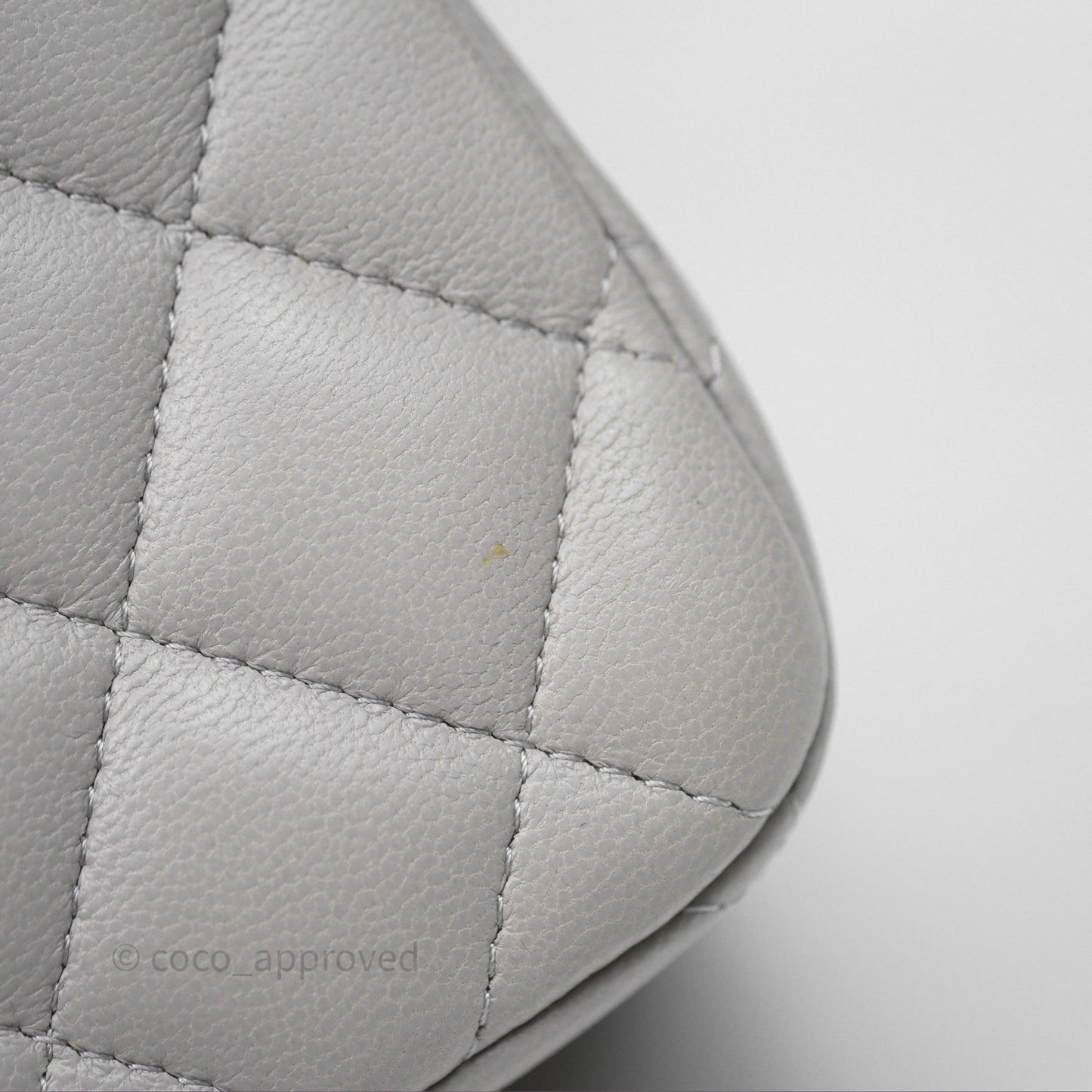 Chanel Mini Square Flap Quilted Light Grey Lambskin Gold Hardware