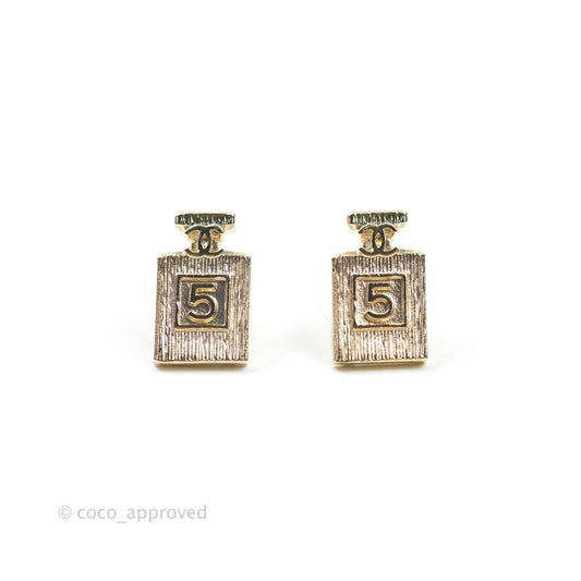 Chanel CC No5 Parfum Earrings Gold Tone 20C