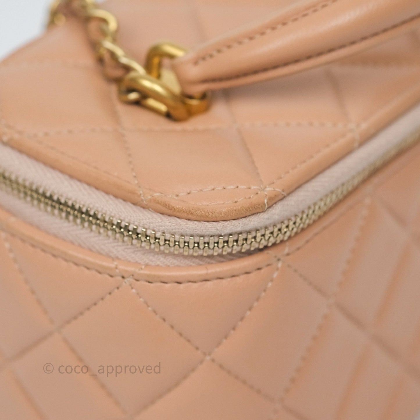 Chanel Top Handle Vanity with Chain Beige Lambskin Aged Gold Hardware