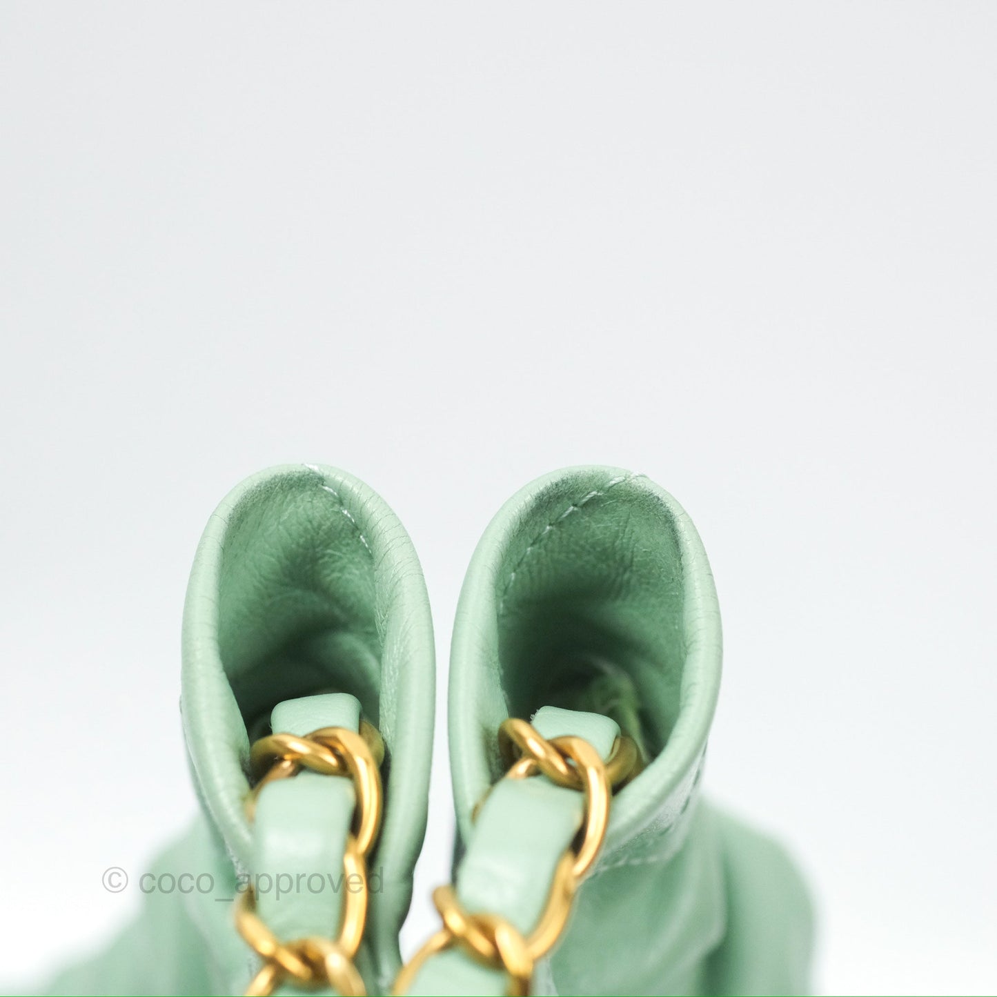 Chanel 22 Small Mint Green Shiny Calfskin Aged Gold Hardware