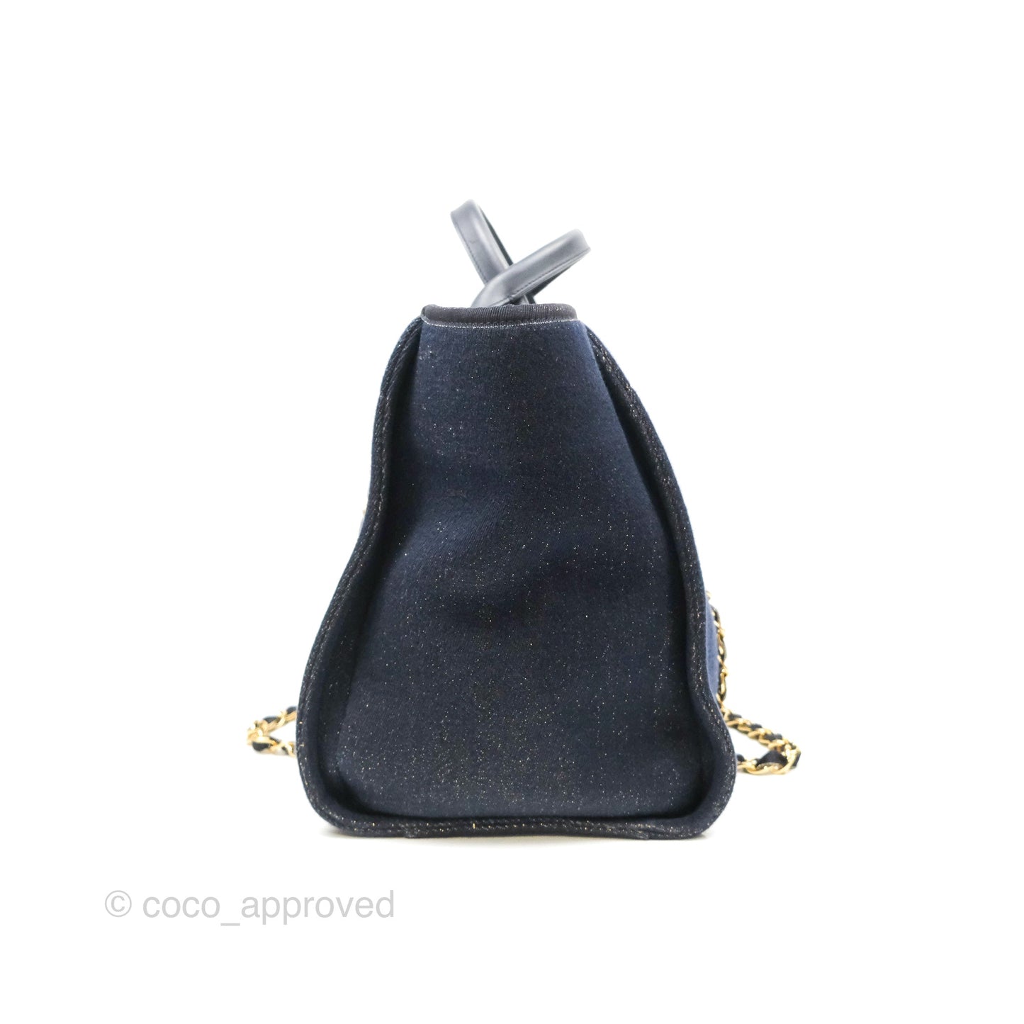 Chanel Large Deauville Navy Glitter Canvas Gold Hardware