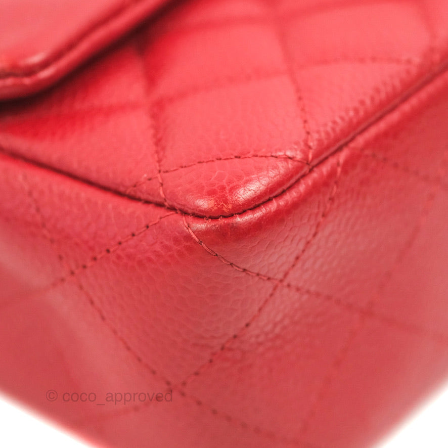 Chanel Quilted Mini Rectangular Flap Red Caviar Silver Hardware
