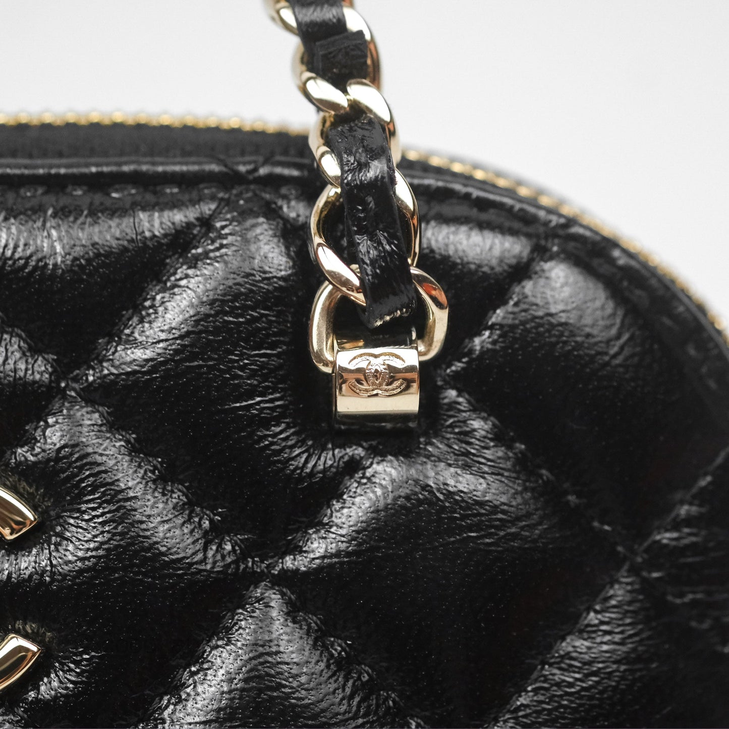 Chanel Mini Handle Clutch with Chain Black Shiny Lambskin Gold Hardware