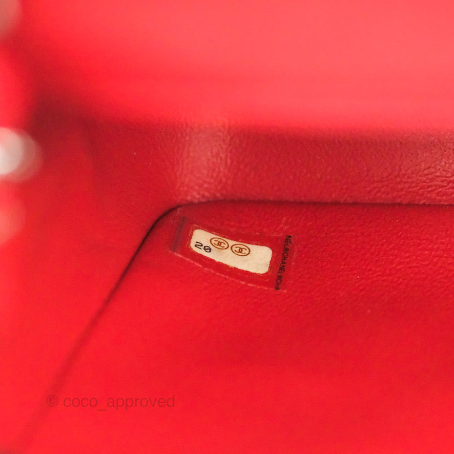 Chanel Quilted Mini Square Red Lambskin Gun Metal