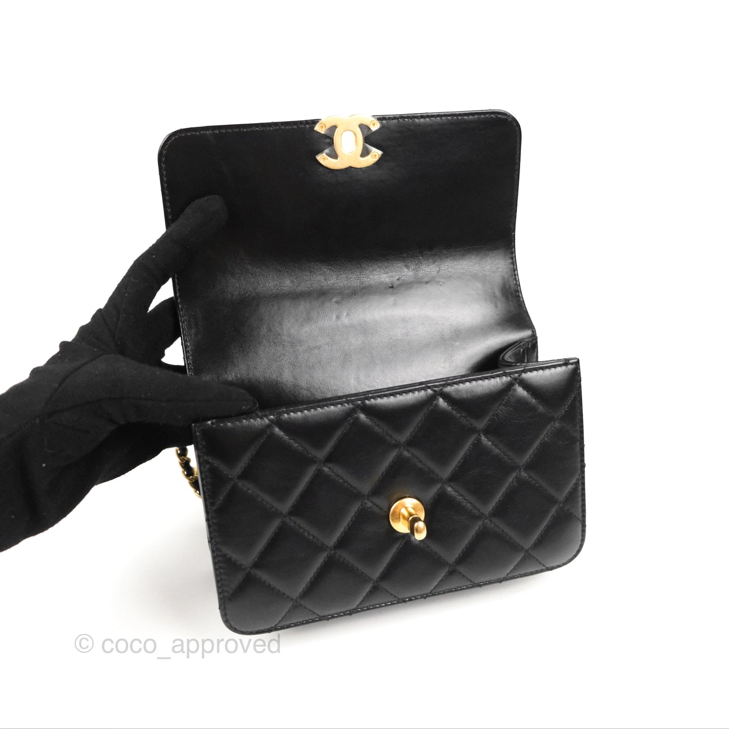 Chanel Quilted Mini Perfect Fit Adjustable Black Calfskin Aged Gold Hardware
