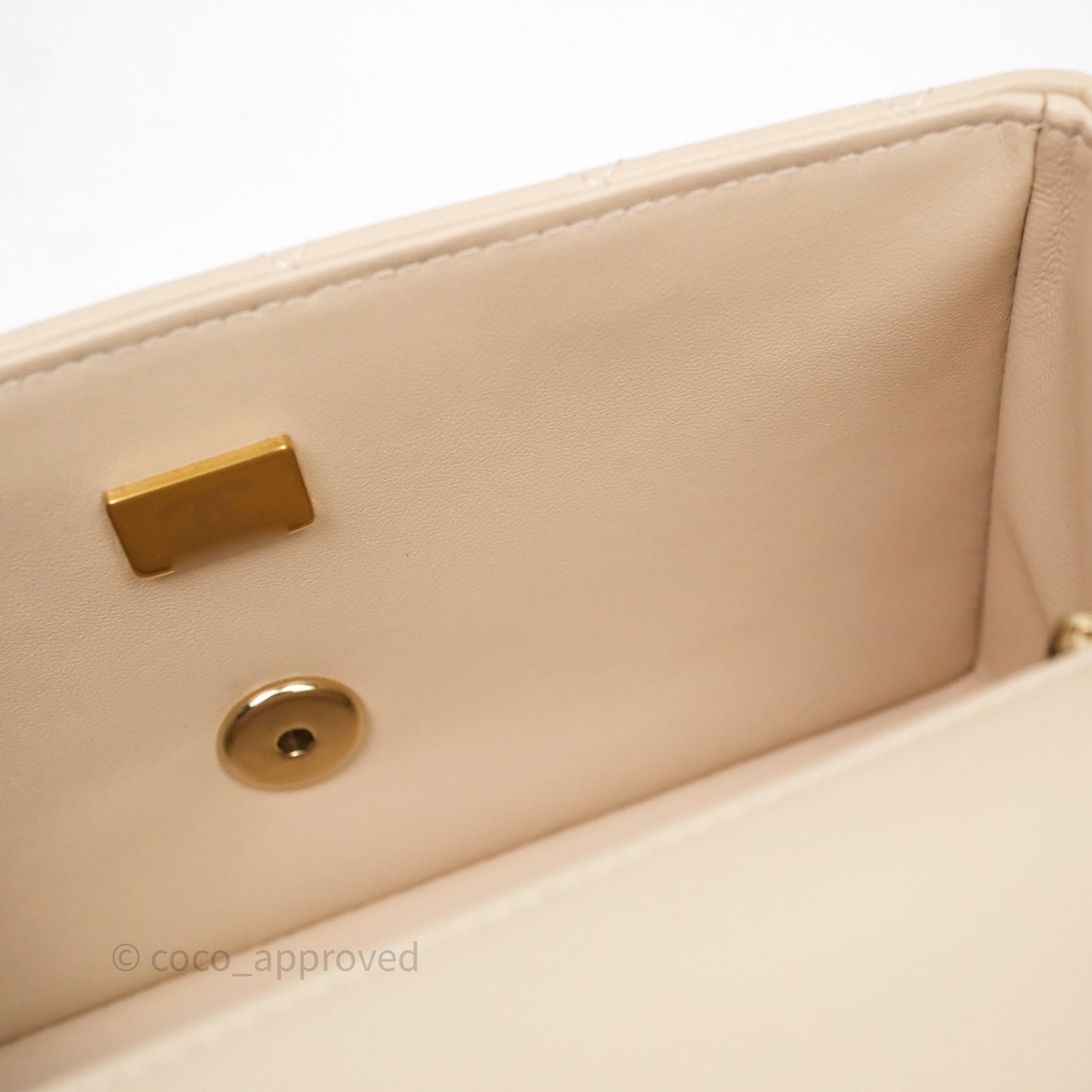 Chanel Top Handle Mini Rectangular Flap Beige Lambskin Shiny Gold Hardware