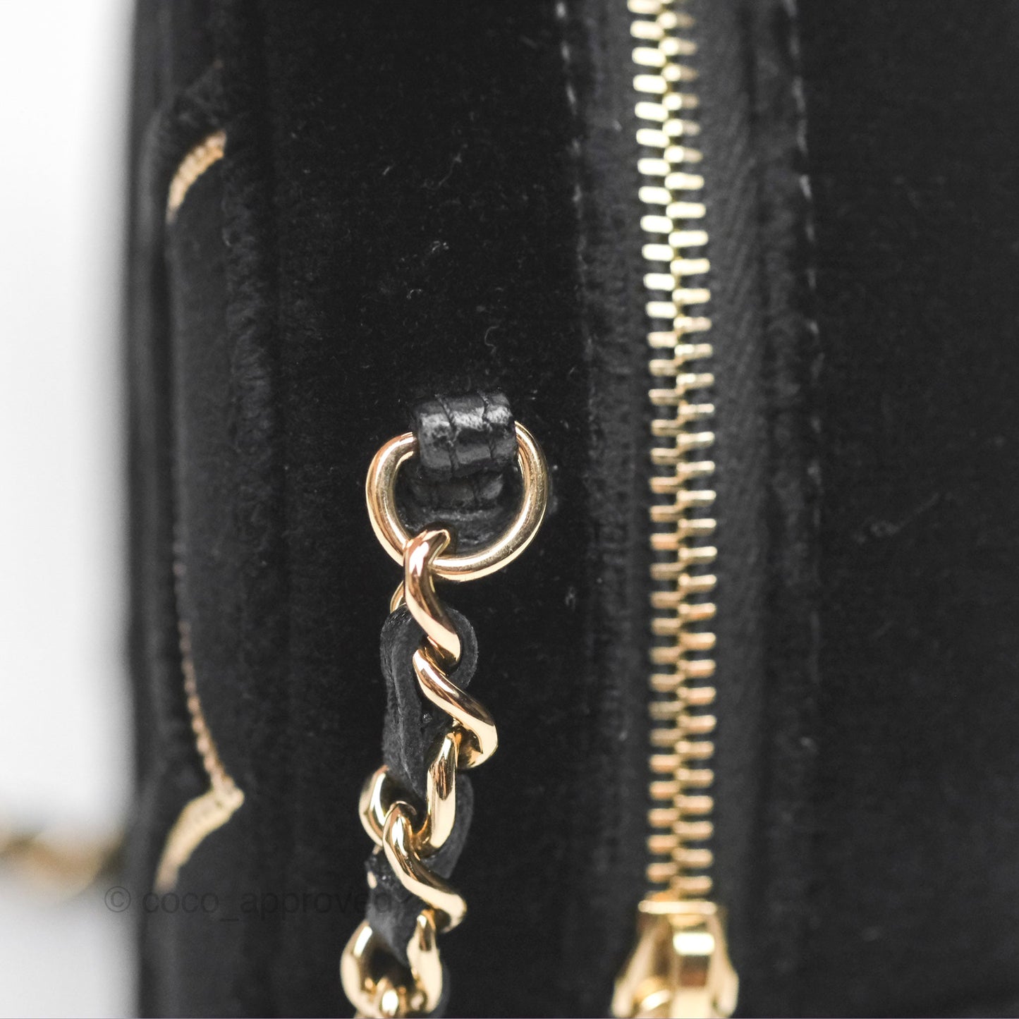 Chanel Quilted Round Clutch With Chain Black Velvet Gold Hardware