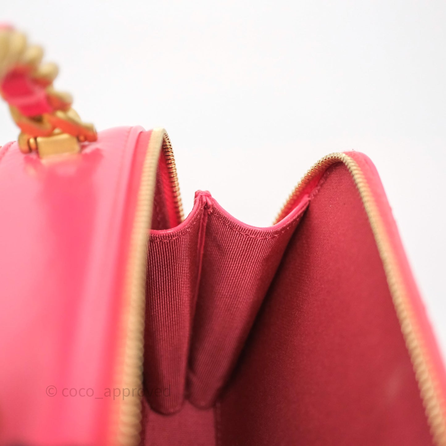 Chanel Small Top Handle Vanity Case Hot Pink Shiny Crumpled Calfskin Aged Gold Hardware