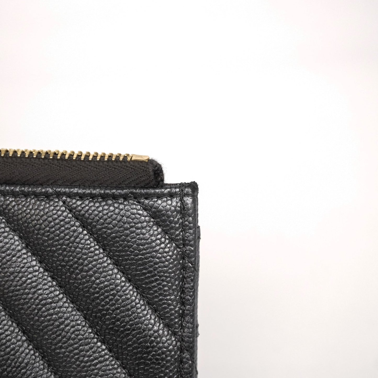 Chanel Chevron Zip Long Wallet Grey Caviar Gold Hardware