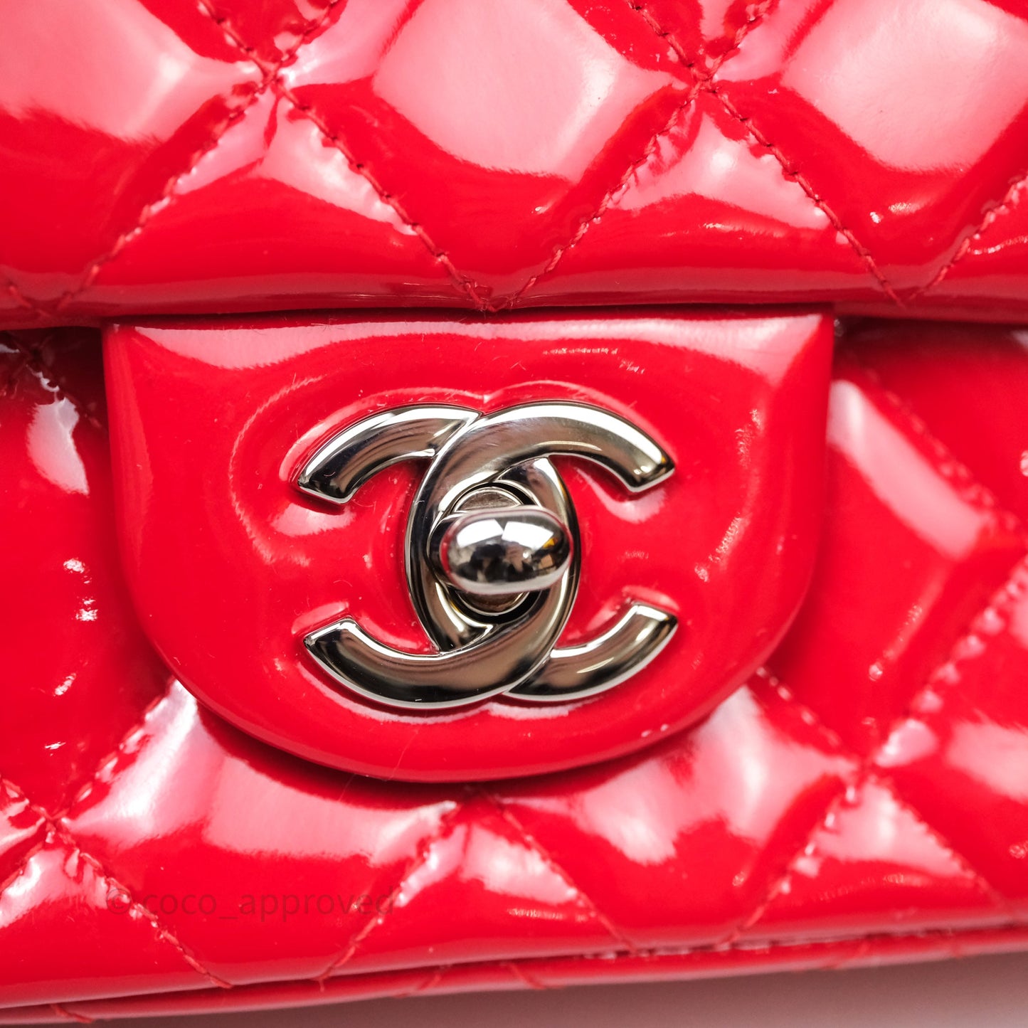 Chanel Mini Rectangular Quilted Red Patent Silver Hardware