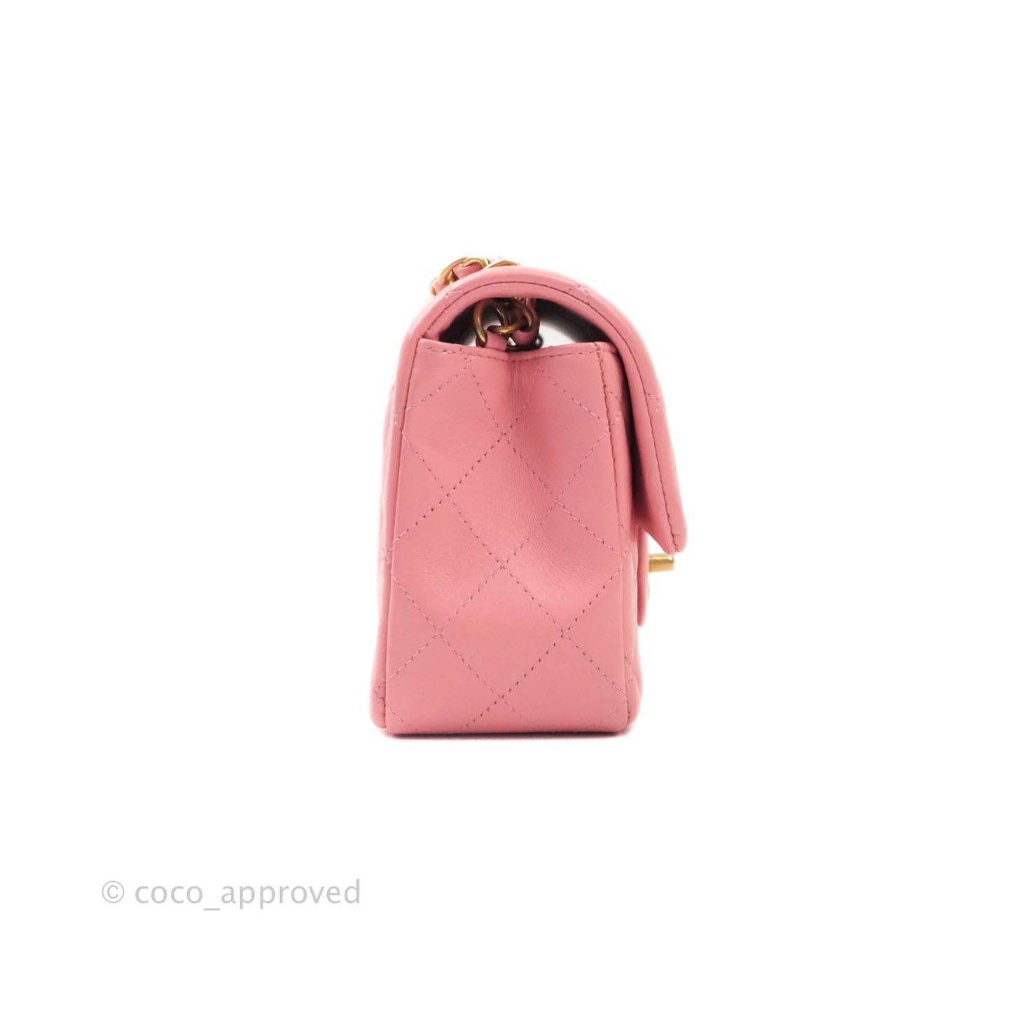 Chanel Classic Quilted Mini Rectangular Flap Pink Lambskin Aged Gold Hardware