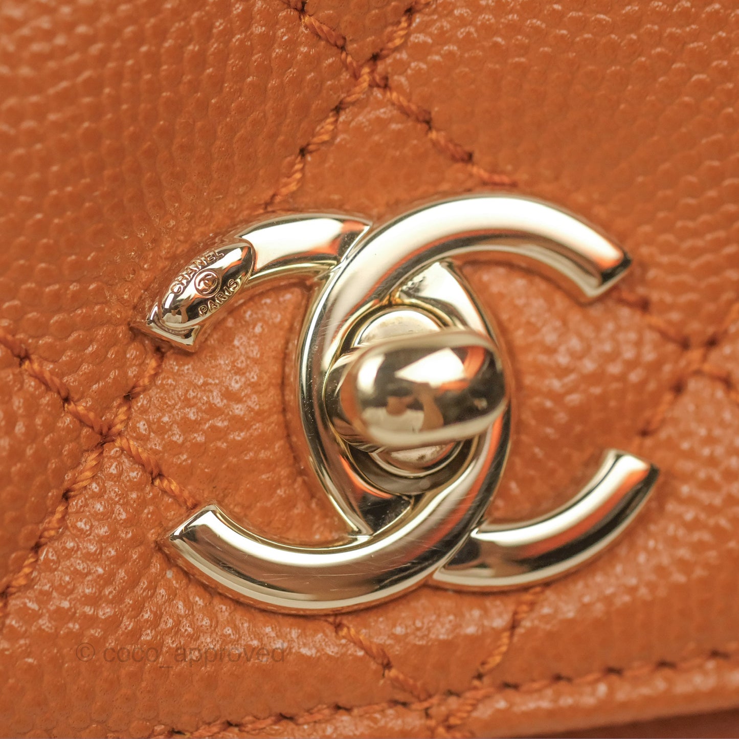 Chanel Small Coco Handle Quilted Caramel Caviar Gold Hardware 21A