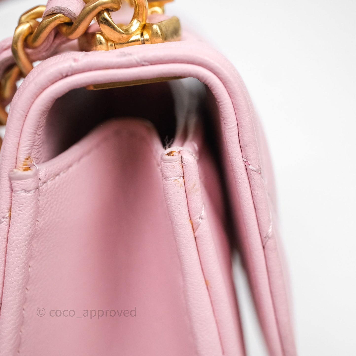 Chanel Mini Enamel Handle Clutch on Chain Pink Lambskin Gold Hardware