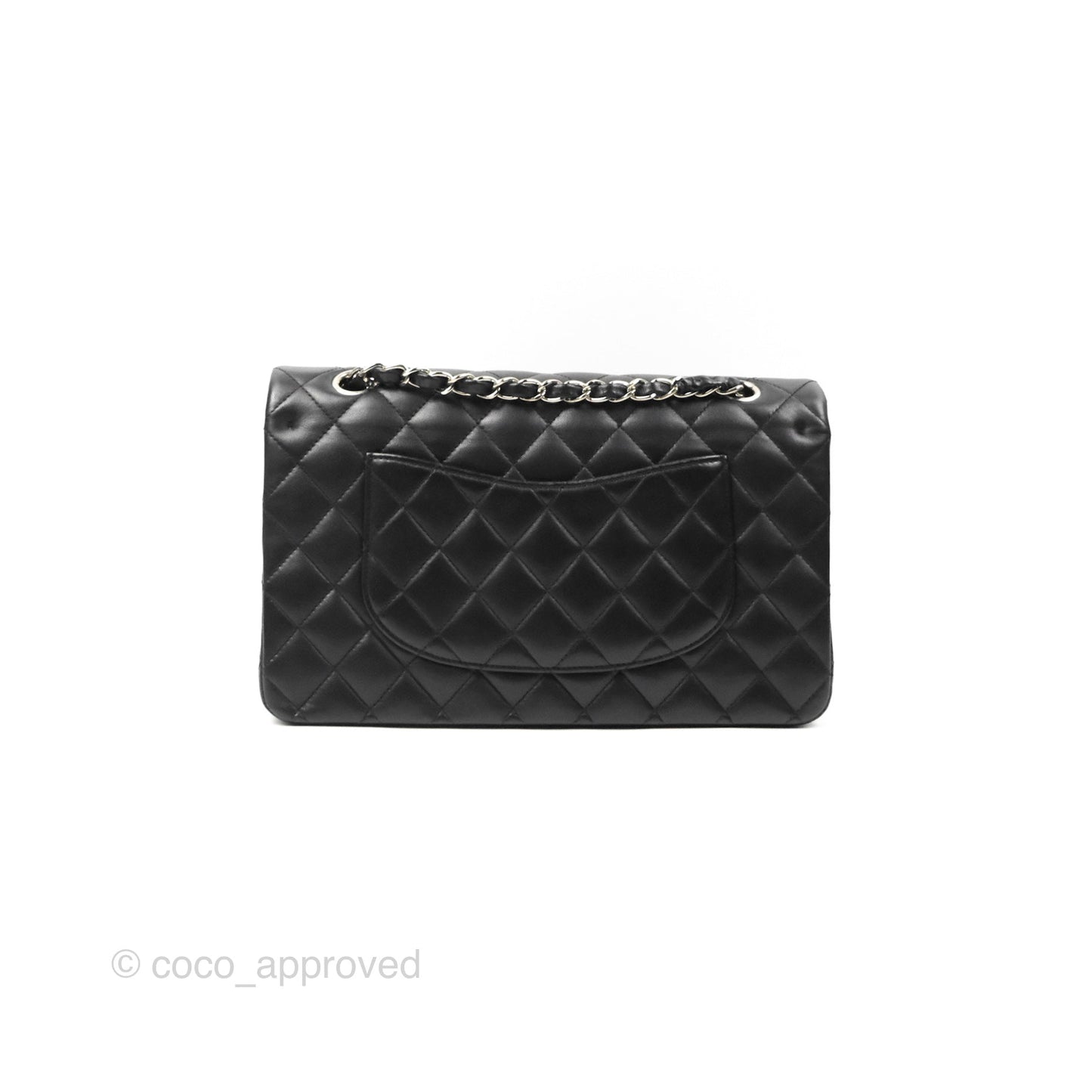 Chanel Classic M/L Medium Flap Quilted Black Lambskin Silver Hardware