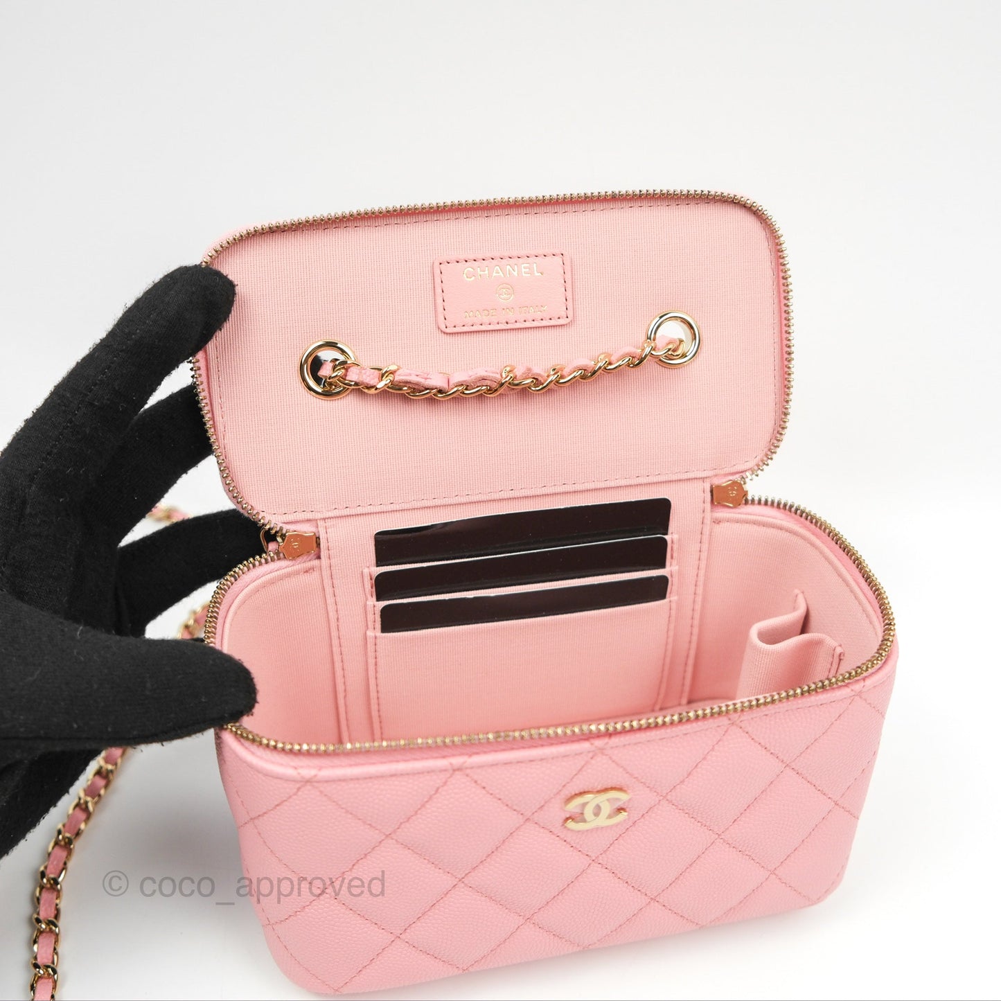 Chanel Classic Vanity With Chain Pink Caviar Gold Hardware