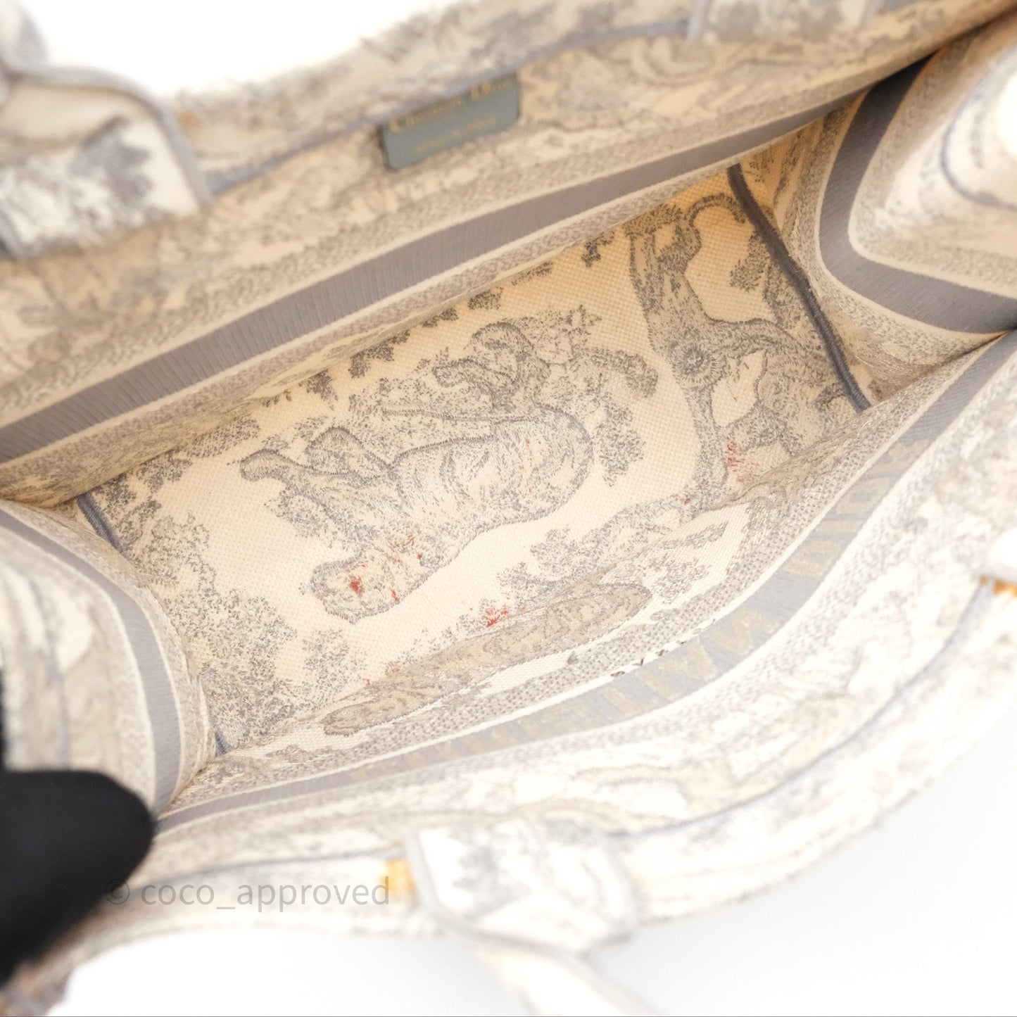 Christian Dior Medium (Old Small) Embroidered Toile De Jouy Light Grey Canvas Book Tote
